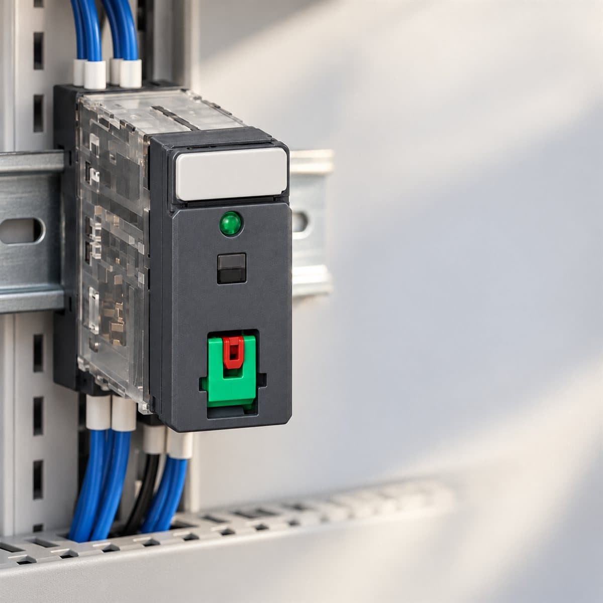 Rơ le giao tiếp Harmony RXG lắp sẵn đế Schneider đã lắp đặt trong nhà