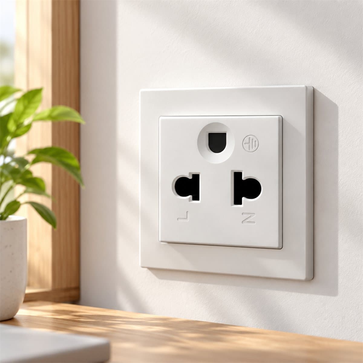 Ổ cắm đơn 3 chấu S-Flexi size M Schneider đã lắp đặt trong nhà