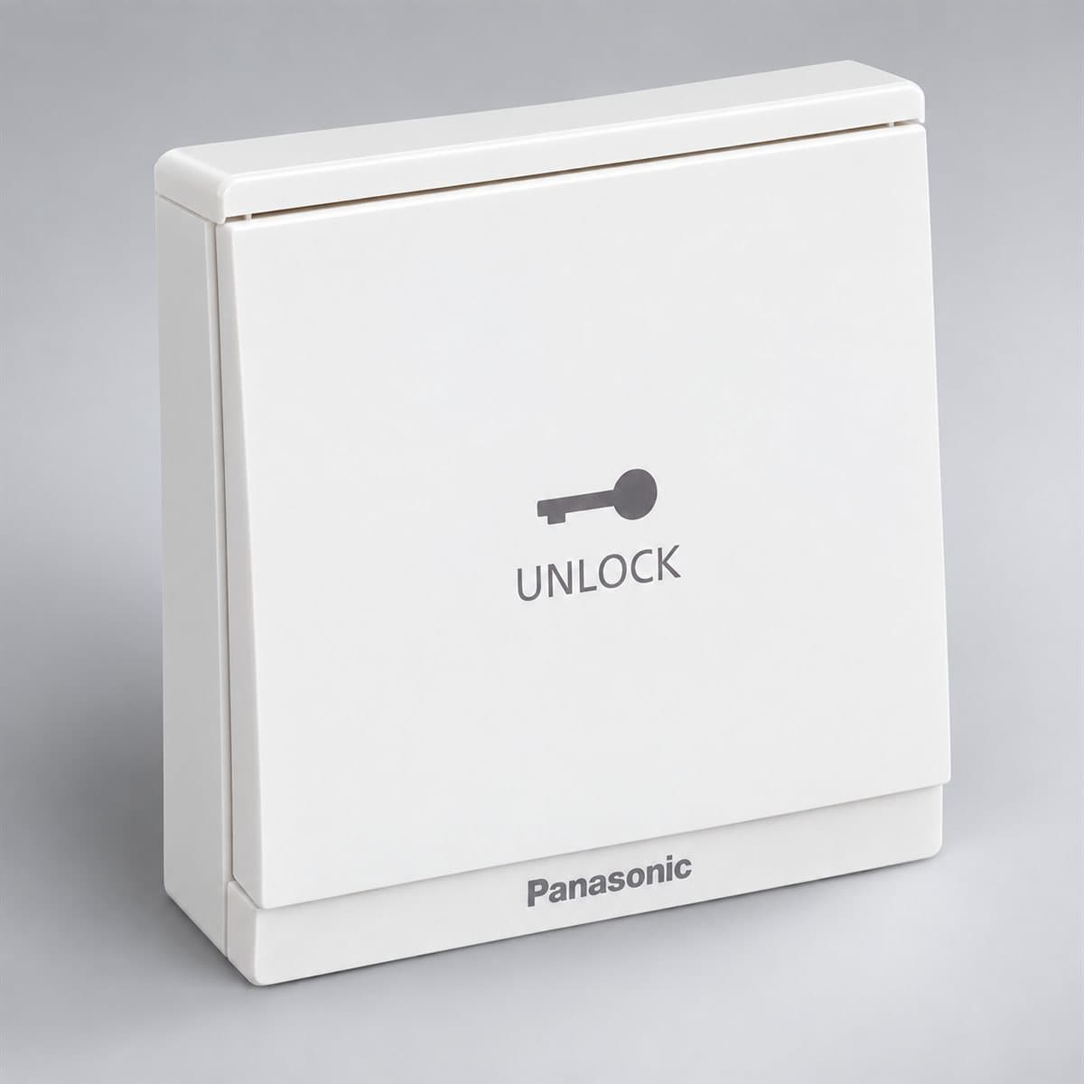 Nút nhấn mở cửa Moderva Panasonic chụp góc nghiêng 3/4, thấy rõ mặt và cạnh bên