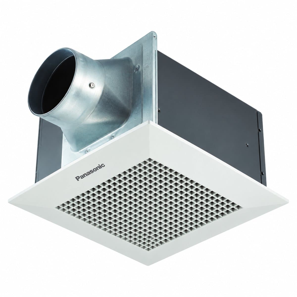 Quạt hút âm trần ống Ø150mm, 2 cấp tốc độ Panasonic trên nền trắng, ảnh sản phẩm chính diện