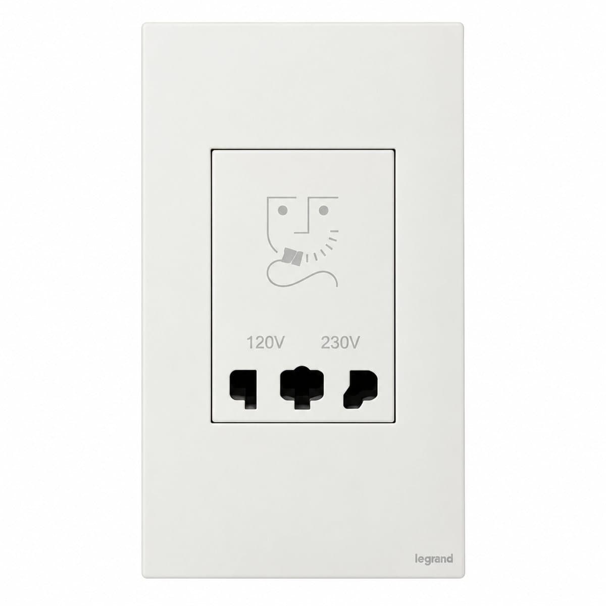 Ổ cắm dao cạo râu Mallia Senses Legrand trên nền trắng, ảnh sản phẩm chính diện