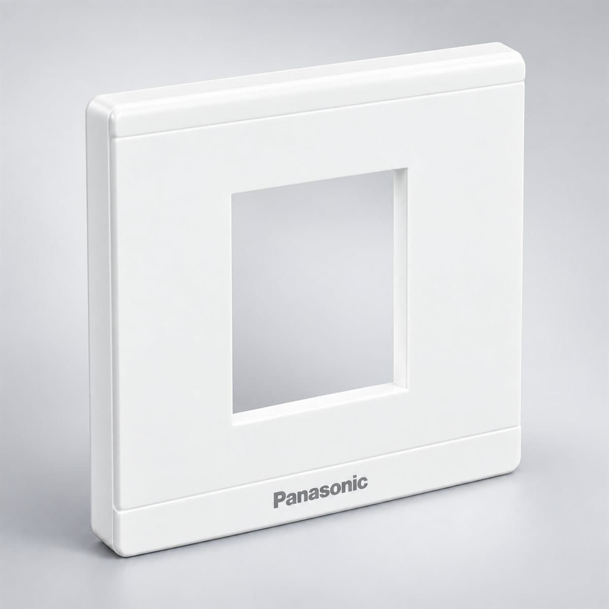 Mặt vuông dùng cho 2 thiết bị Moderva Panasonic chụp góc nghiêng 3/4, thấy rõ mặt và cạnh bên