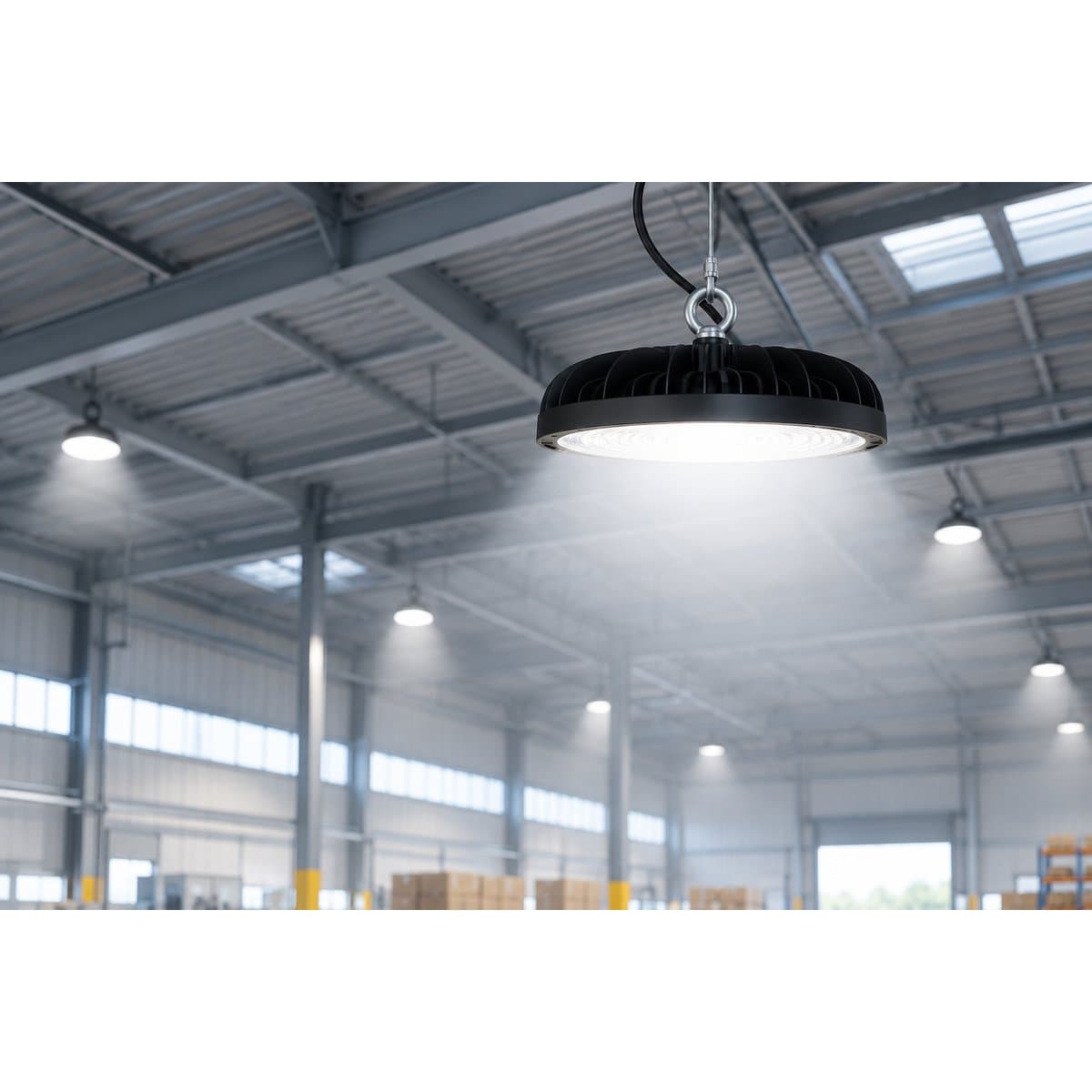 Đèn highbay nhà xưởng Panasonic đã lắp đặt, đang chiếu sáng