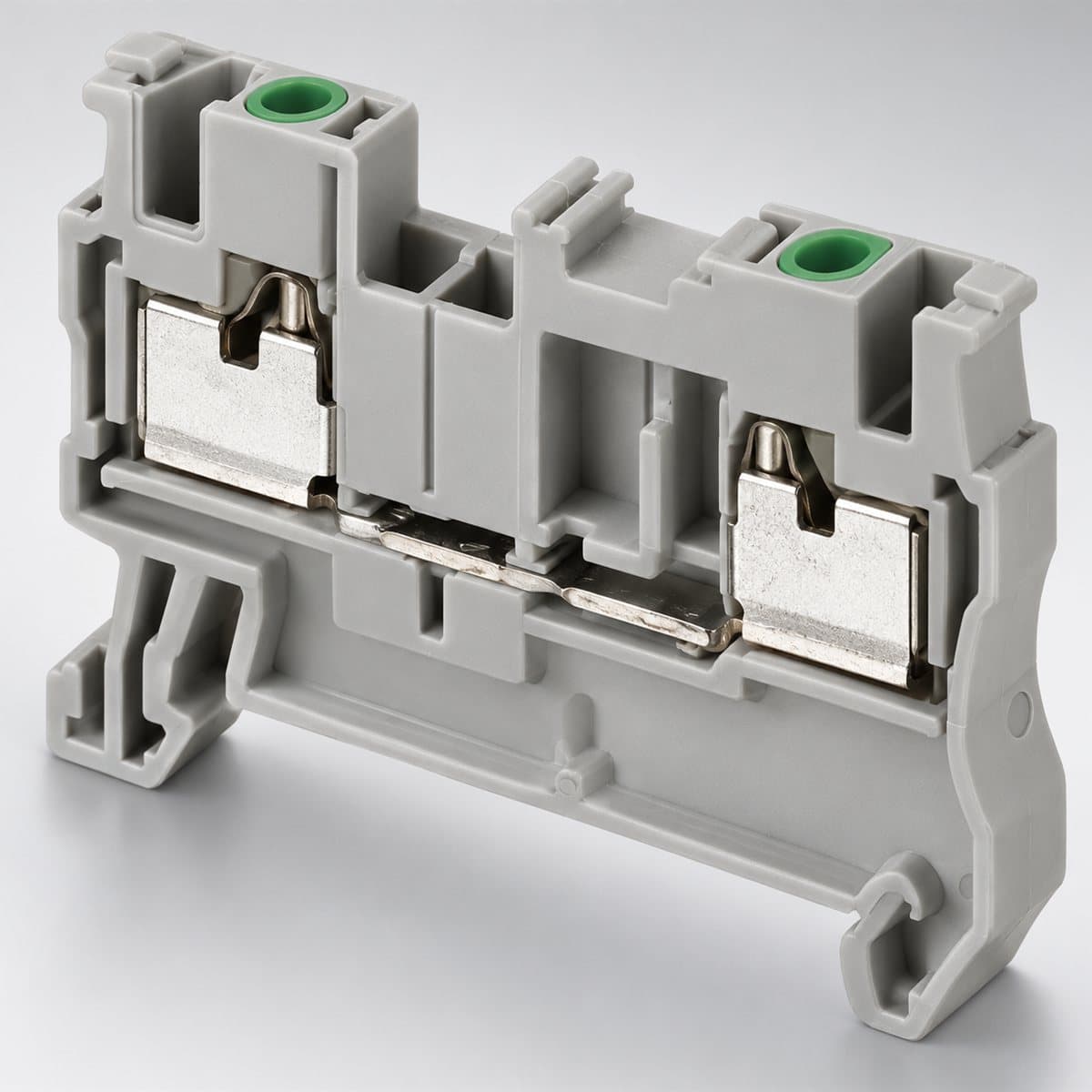 Cầu đấu dây push-in NSYTRP Schneider chụp góc nghiêng 3/4, thấy rõ mặt và cạnh bên
