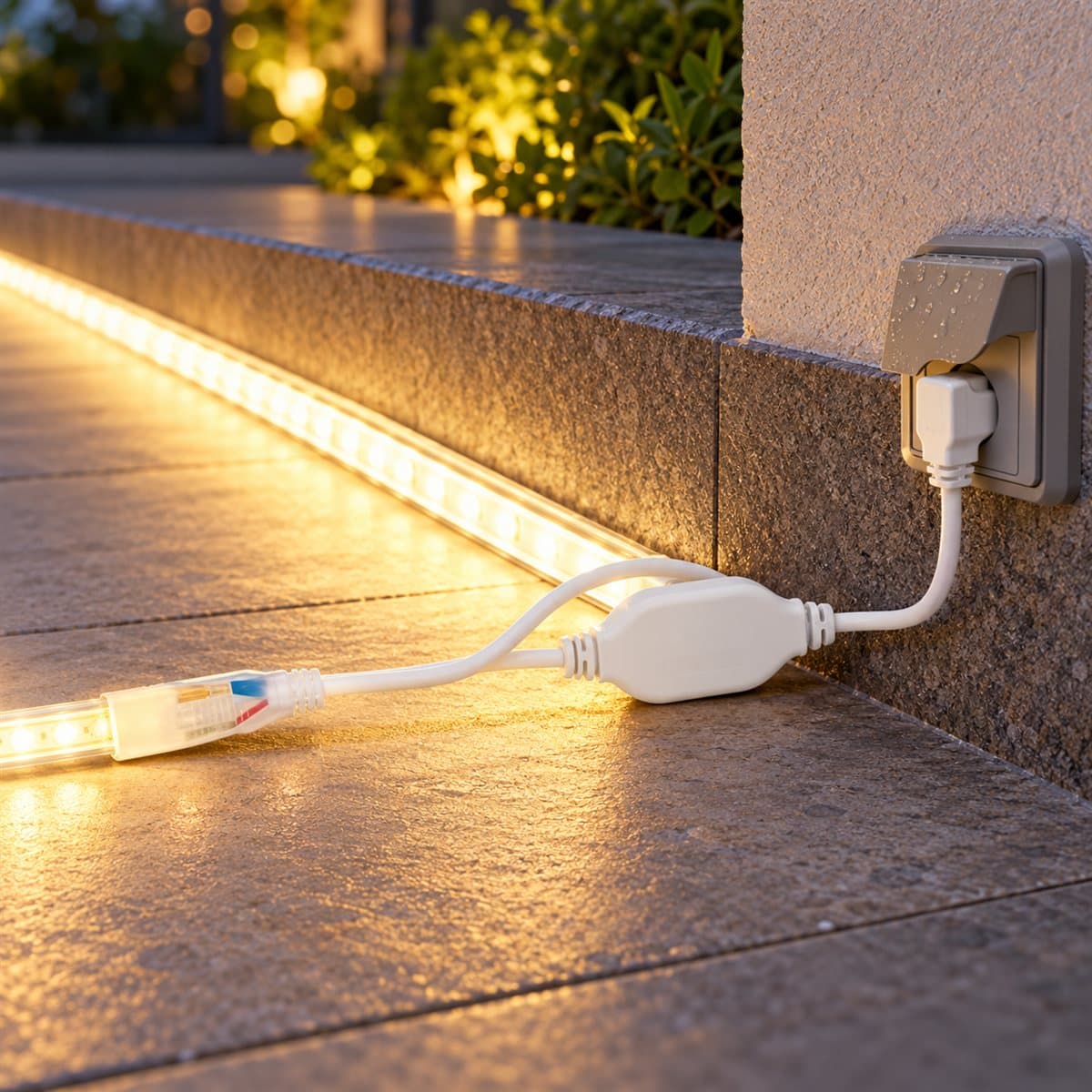 Driver nguồn LED dây ngoài trời Panasonic đã lắp đặt, đang chiếu sáng