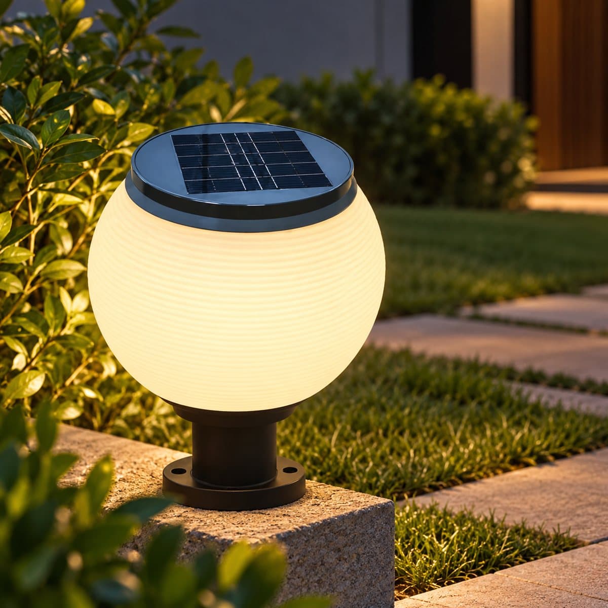 Đèn solar sân vườn NTZ08 Panasonic đã lắp đặt, đang chiếu sáng