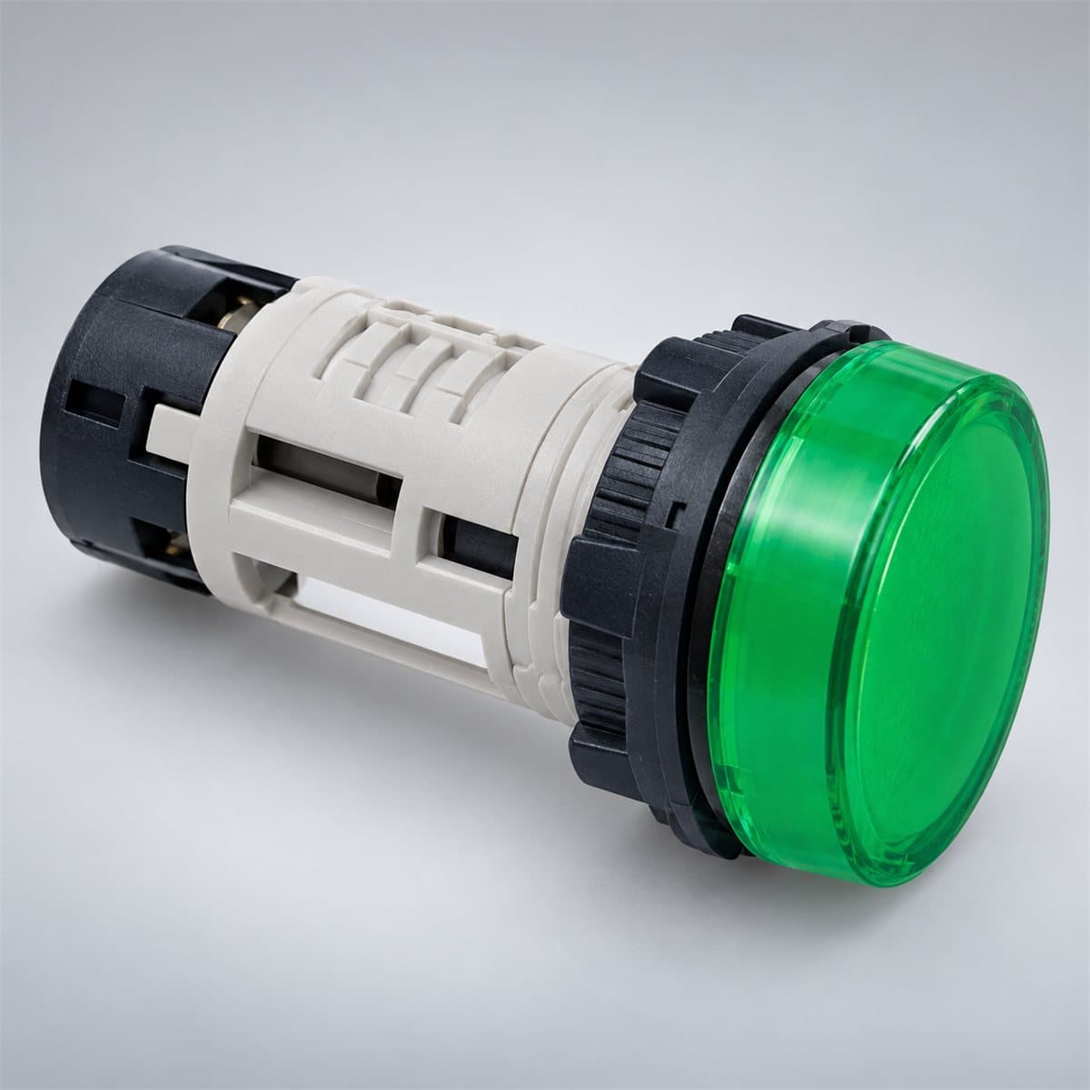 Đèn báo Harmony XB7 Ø22 vành nhựa Schneider chụp góc nghiêng 3/4, thấy rõ mặt và cạnh bên