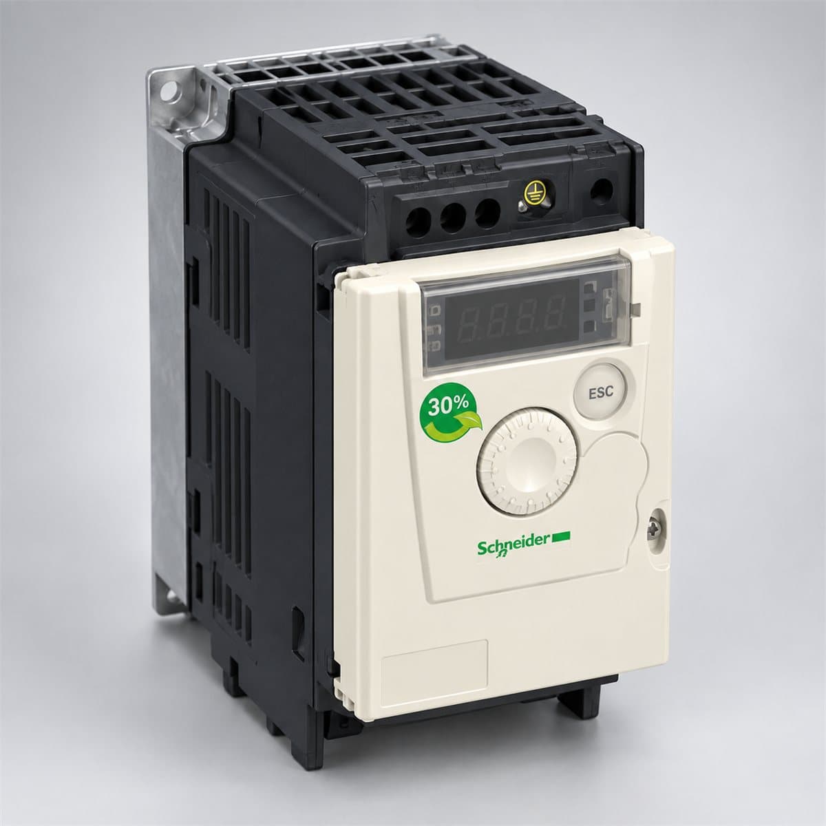 Biến tần Altivar 12 Schneider chụp góc nghiêng 3/4, thấy rõ mặt và cạnh bên