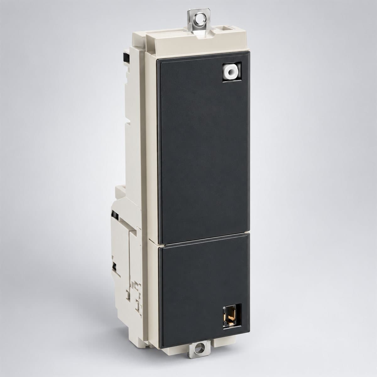 Bộ bảo vệ Micrologic cho ACB EasyPact EVS Schneider chụp góc nghiêng 3/4, thấy rõ mặt và cạnh bên