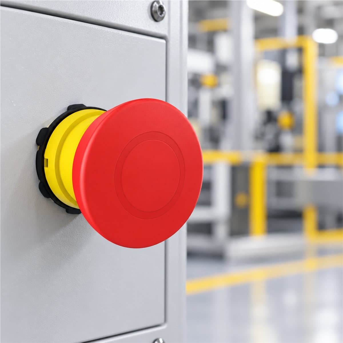 Đầu nút dừng khẩn nhấn-kéo nhả Harmony XB5 Schneider đã lắp đặt trong nhà