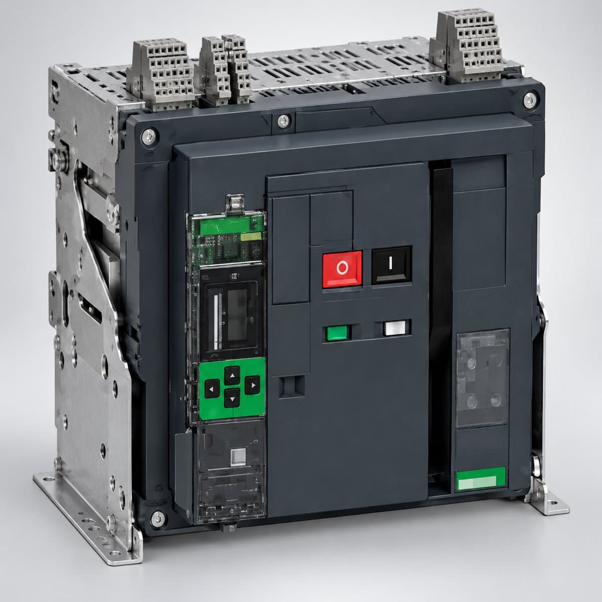 ACB MasterPacT MTZ2 Active 800-4000A Schneider chụp góc nghiêng 3/4, thấy rõ mặt và cạnh bên