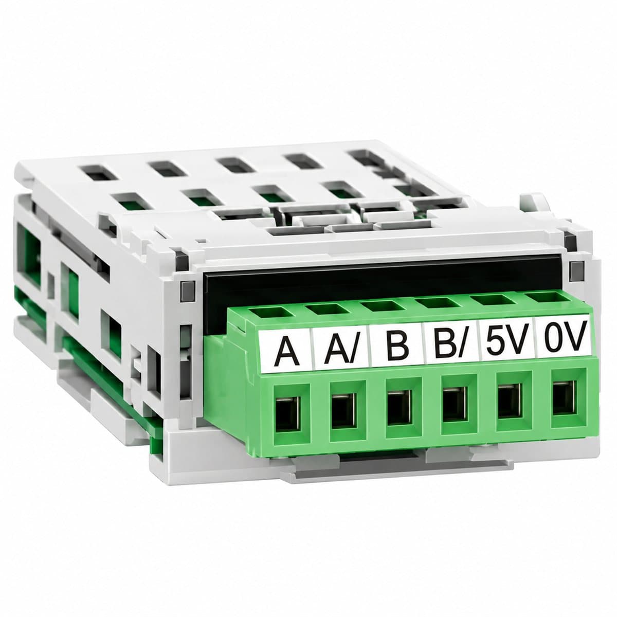 Mô-đun giám sát tốc độ cho ATV320 Schneider trên nền trắng, ảnh sản phẩm chính diện