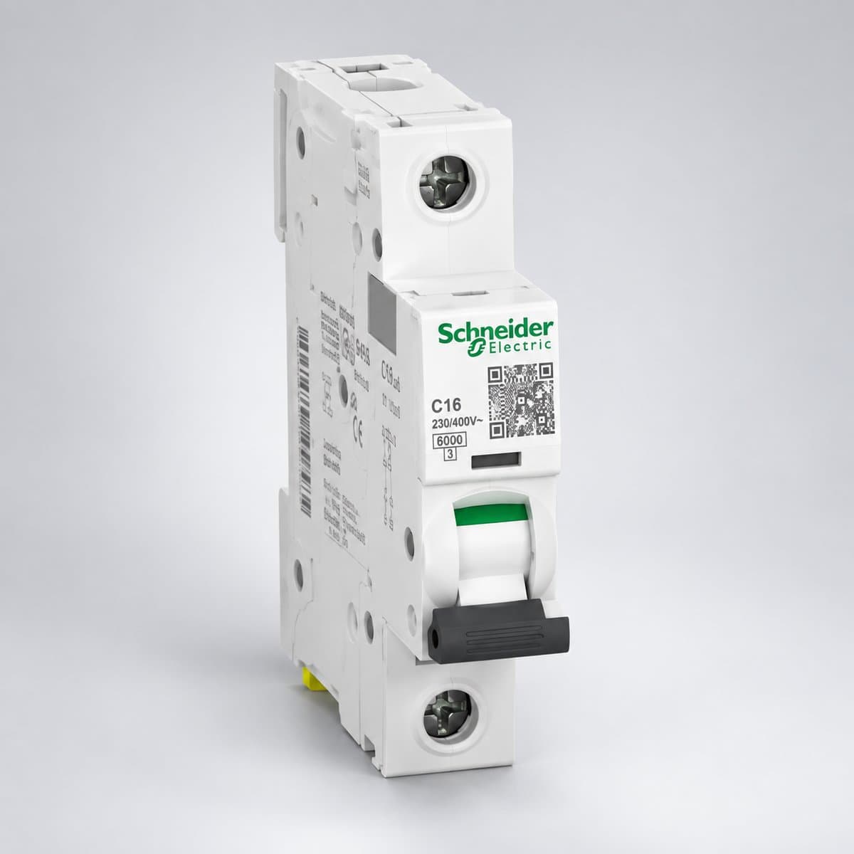 Cầu dao tự động Acti9 - iK60H & iC60L Schneider chụp góc nghiêng 3/4, thấy rõ mặt và cạnh bên