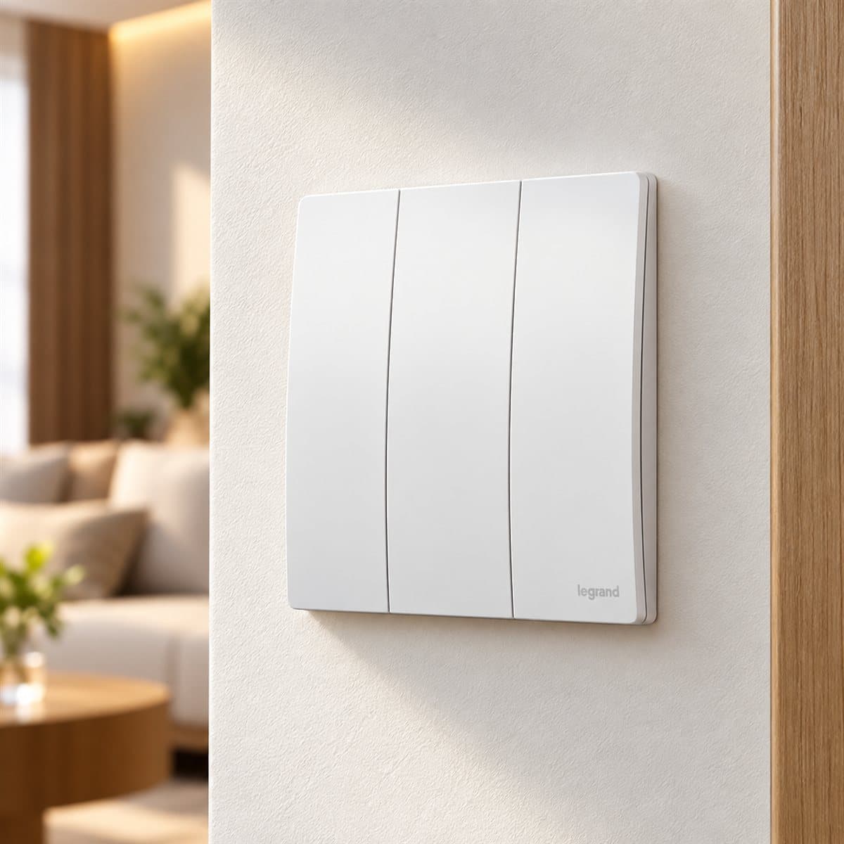 Công tắc ba 1 chiều Mallia Senses Legrand đã lắp đặt trong nhà