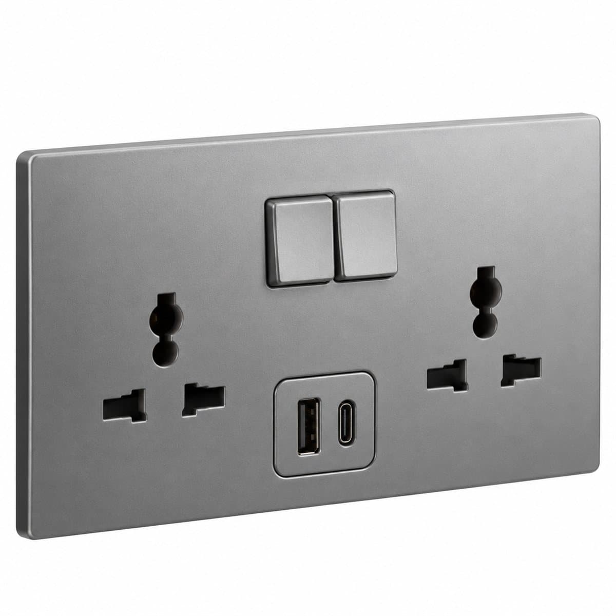 Ổ cắm đôi đa năng có công tắc Mallia Senses USB Type A+C Legrand trên nền trắng, ảnh sản phẩm chính diện