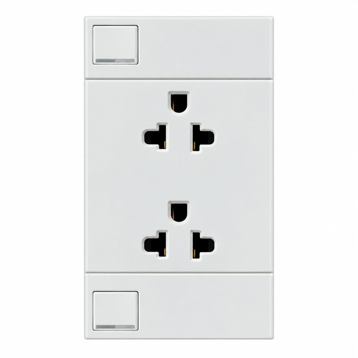 Bộ ổ cắm đôi 3 chấu có công tắc AvatarOn A Schneider trên nền trắng, ảnh sản phẩm chính diện