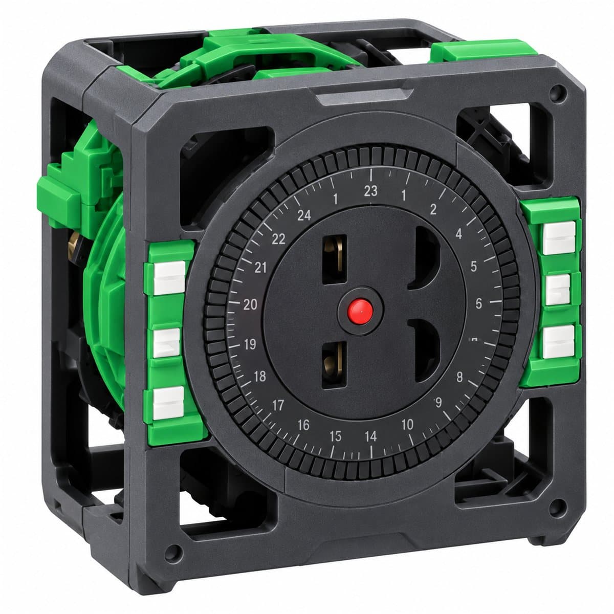 Bộ hẹn giờ analog 24h Schneider trên nền trắng, ảnh sản phẩm chính diện