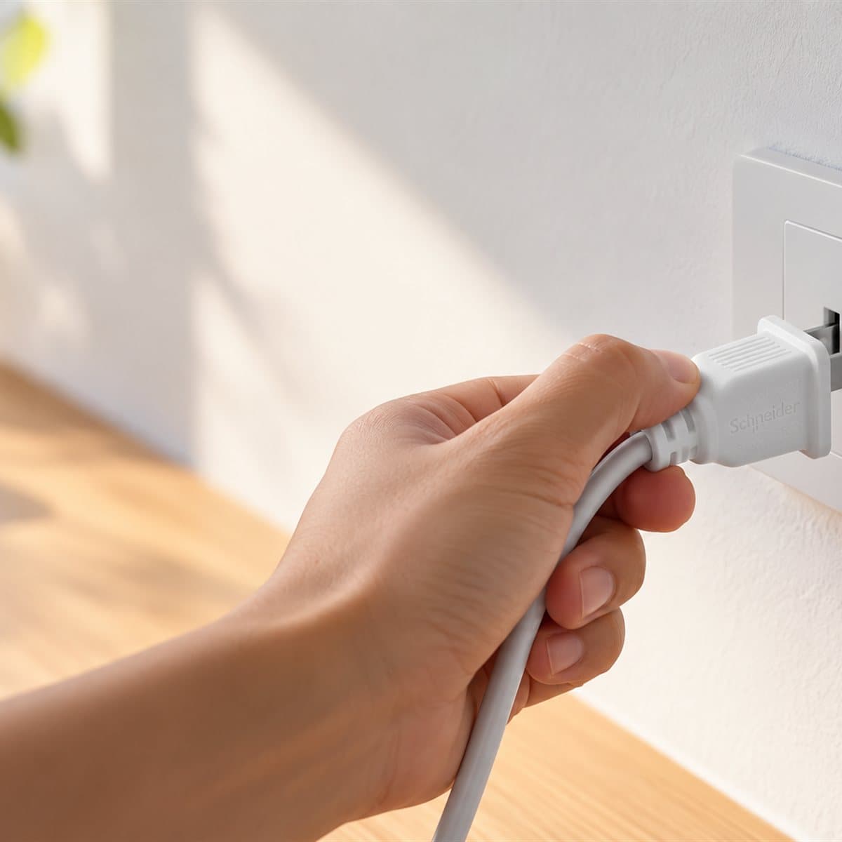 Phích cắm 2 chân dẹt Schneider đã lắp đặt trong nhà