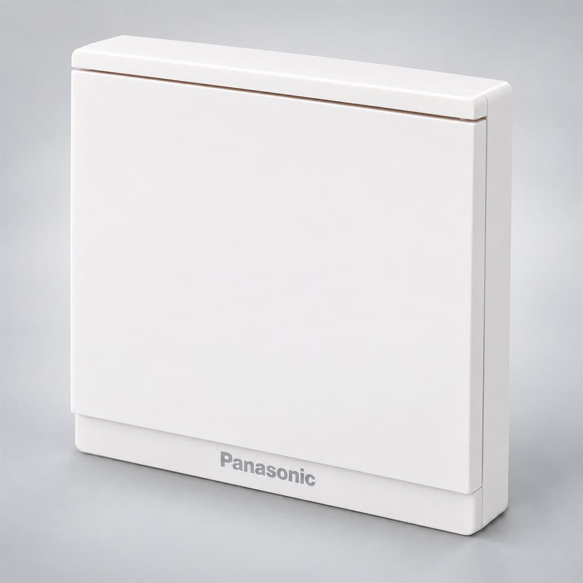 Bộ 1 công tắc E, đảo chiều, bắt vít Moderva Panasonic chụp góc nghiêng 3/4, thấy rõ mặt và cạnh bên