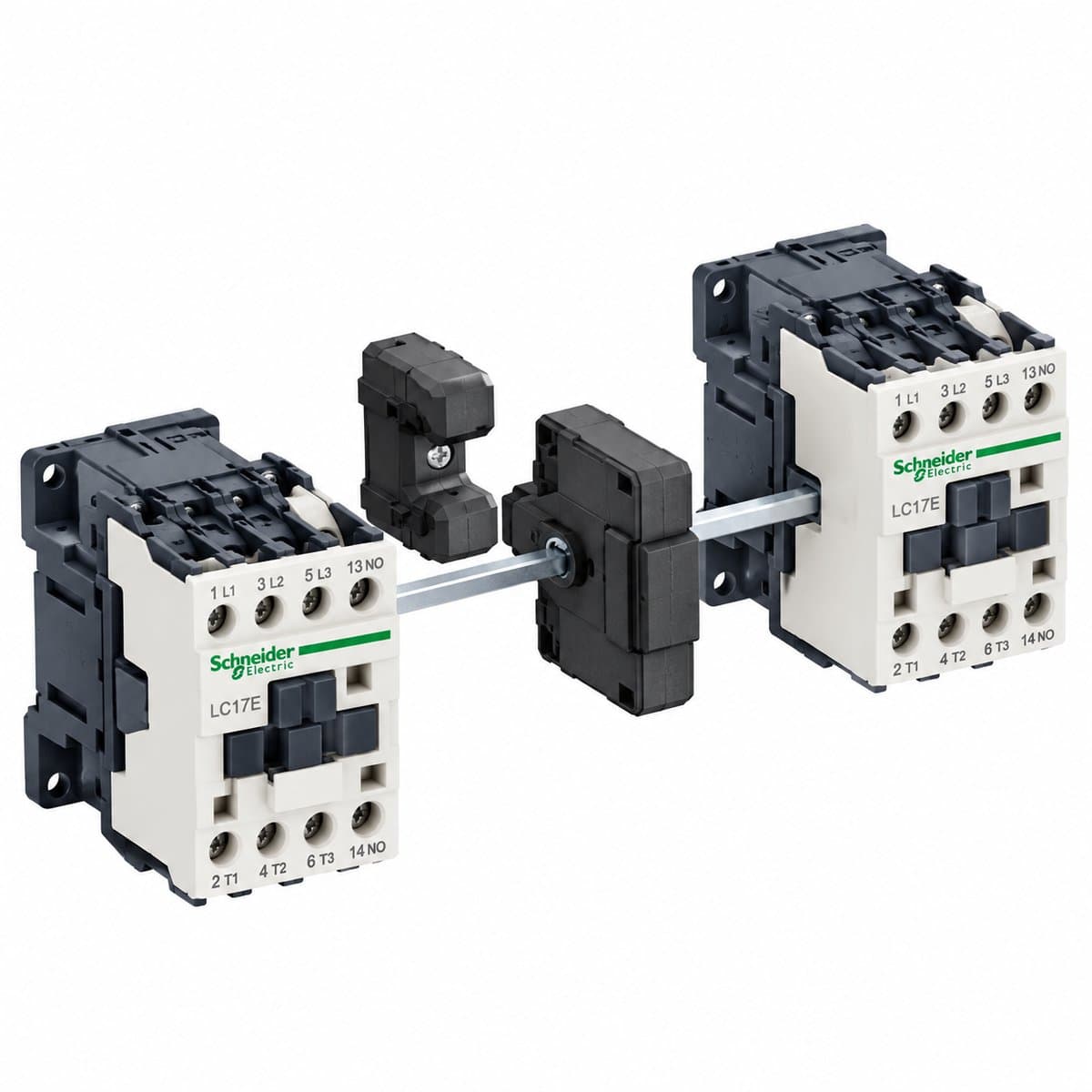 CB động cơ EasyPact TVS GZ1 và LC17E Schneider trên nền trắng, ảnh sản phẩm chính diện