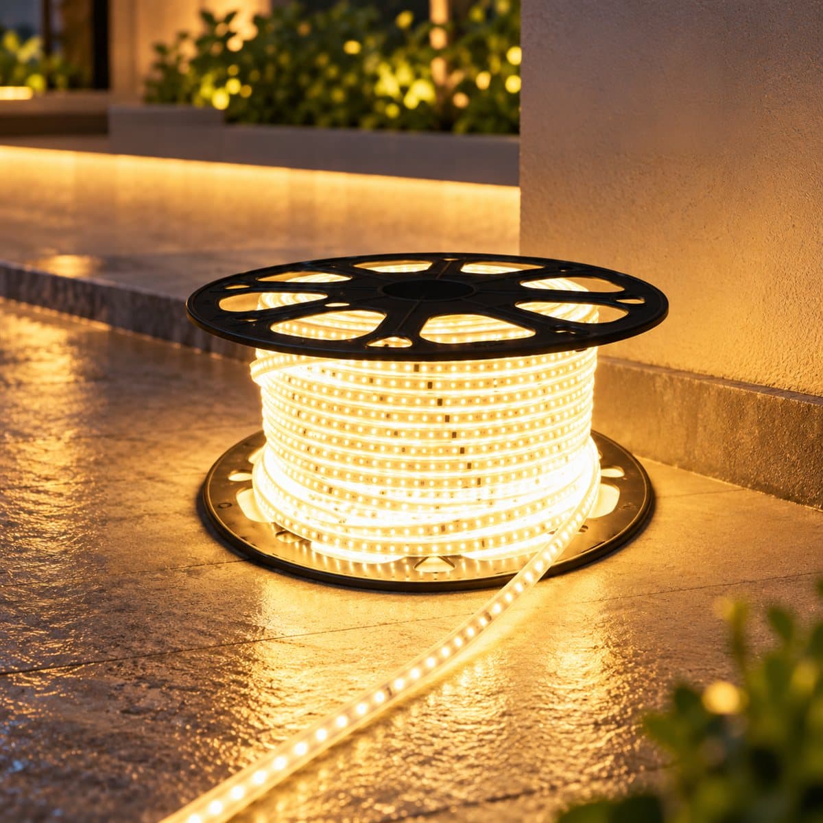 Đèn LED dây DOB ngoài trời Panasonic đã lắp đặt, đang chiếu sáng