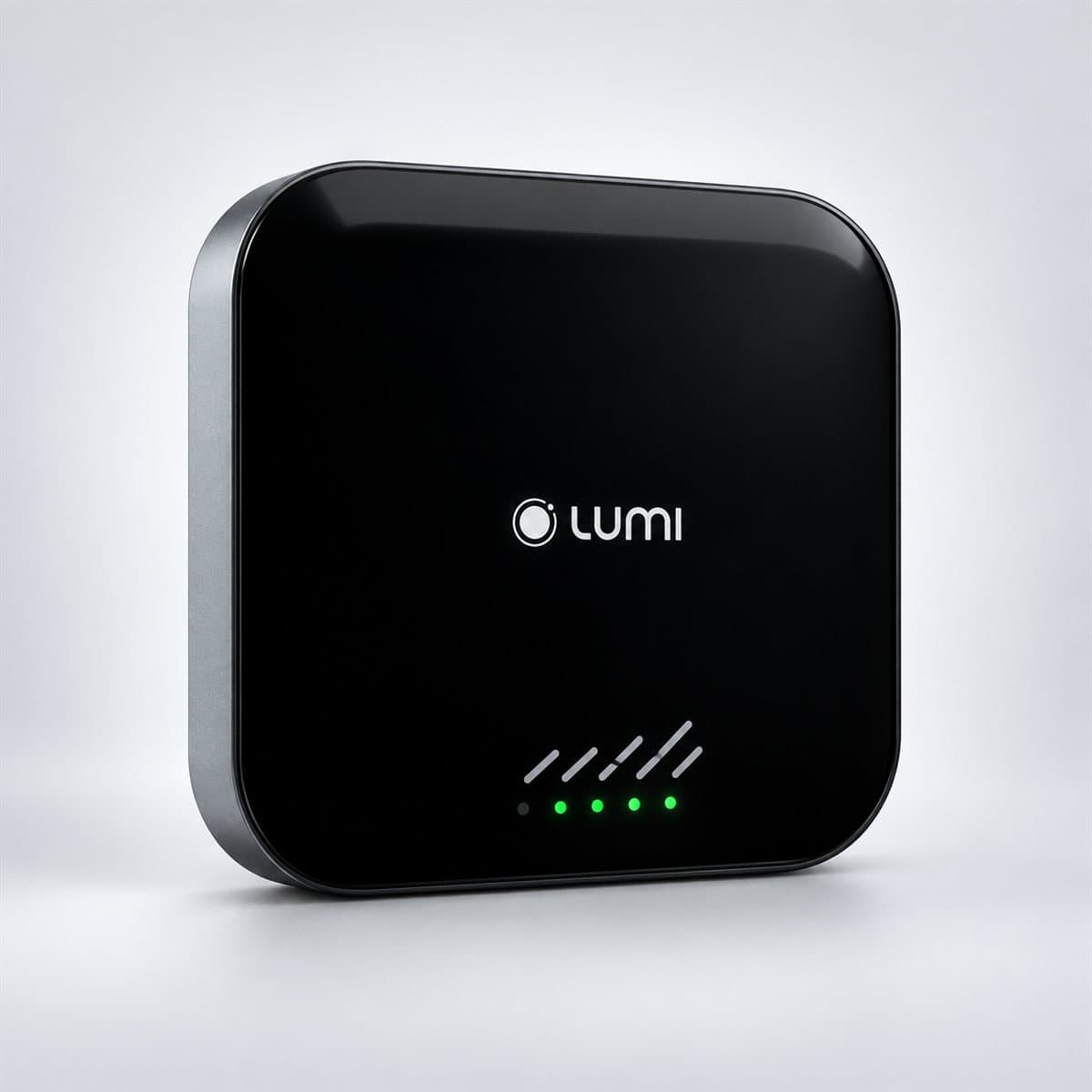 Bộ điều khiển trung tâm KNX Luka chụp góc nghiêng 3/4, thấy rõ mặt và cạnh bên