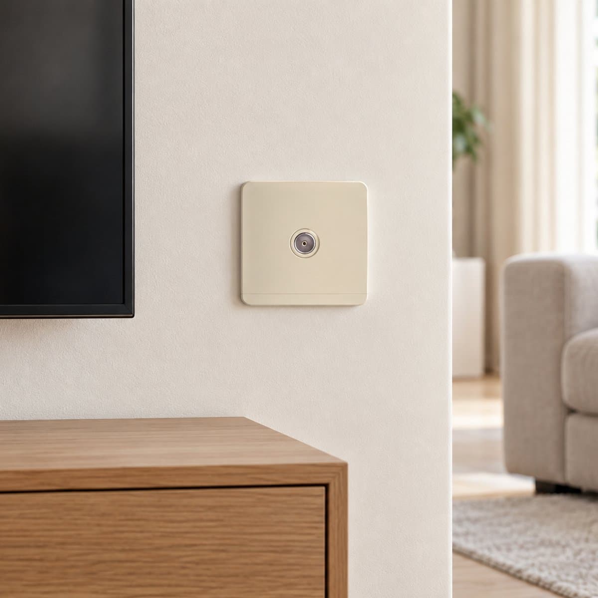 Ổ cắm TV đơn AvatarOn Schneider đã lắp đặt trong nhà