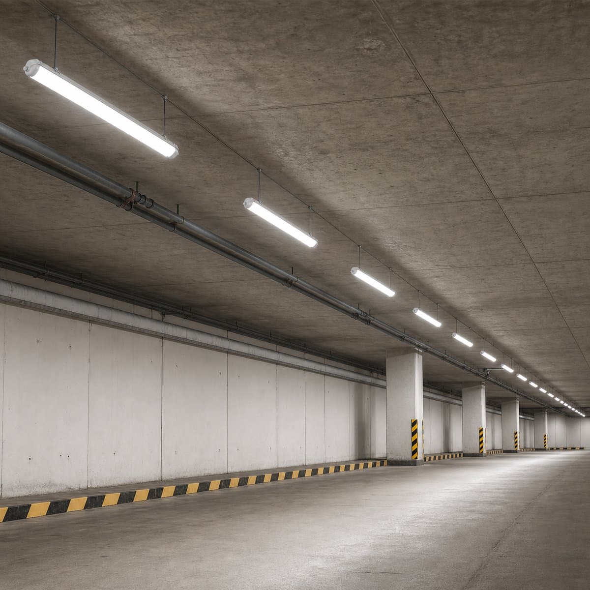 ECOFITZ LED Waterproof đã lắp đặt, ứng dụng factories, warehouses, underpasses, car parks, other semi-outdoor applications, đang chiếu sáng