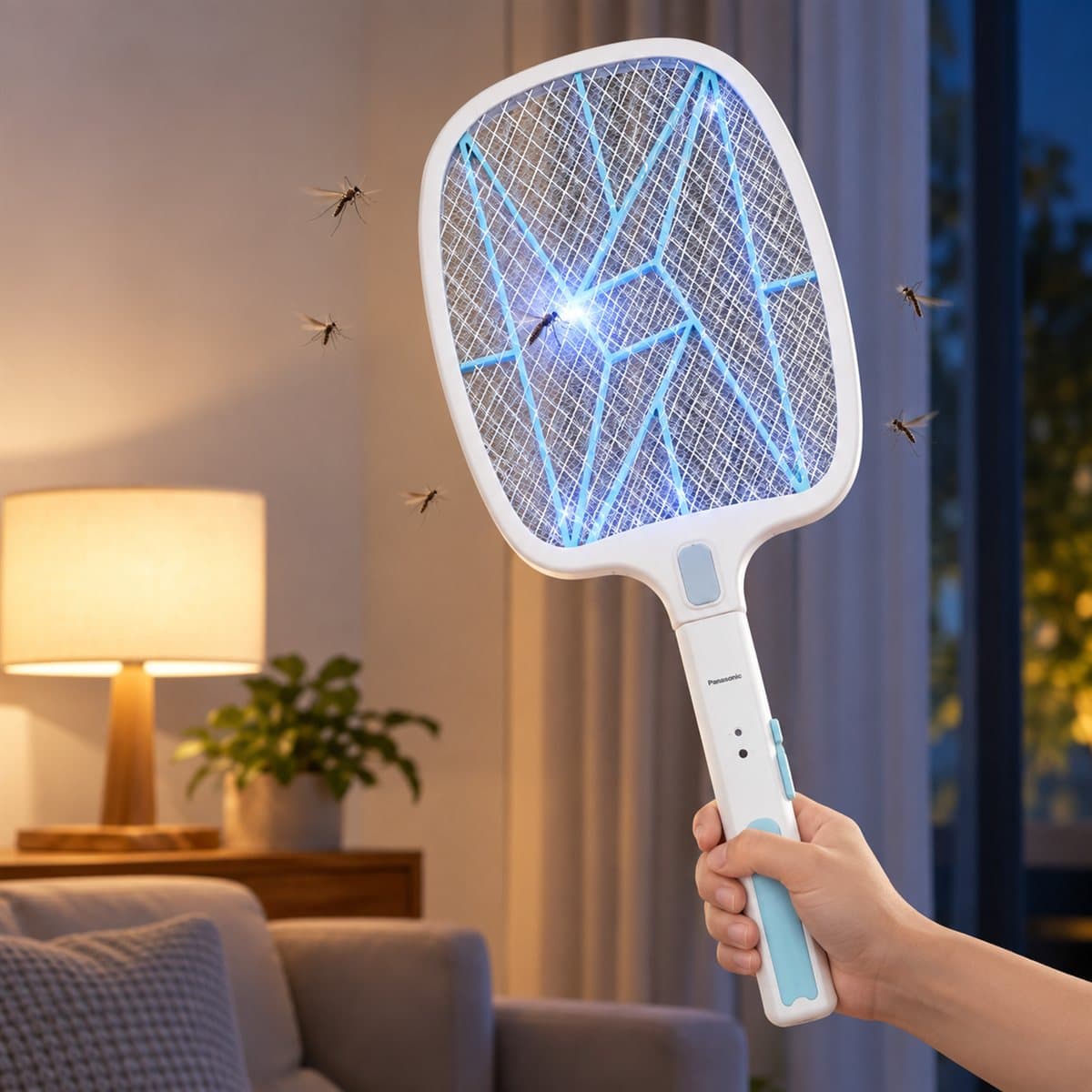 Vợt muỗi NMR105 Panasonic đã lắp đặt, đang chiếu sáng