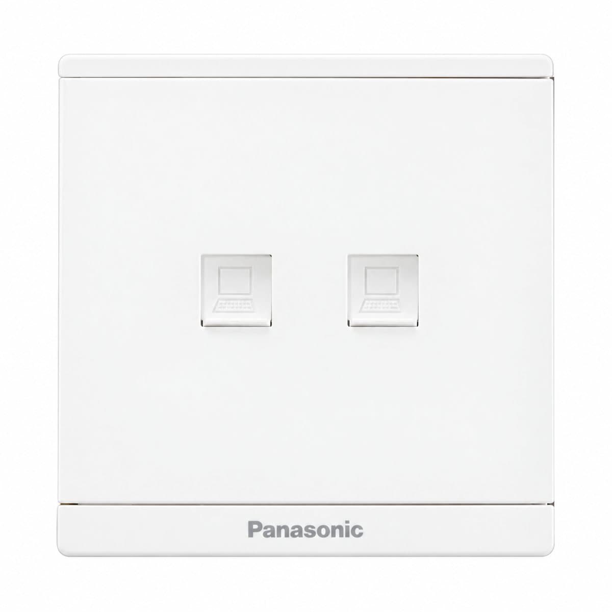 Bộ 2 ổ cắm data CAT5E Moderva Panasonic trên nền trắng, ảnh sản phẩm chính diện