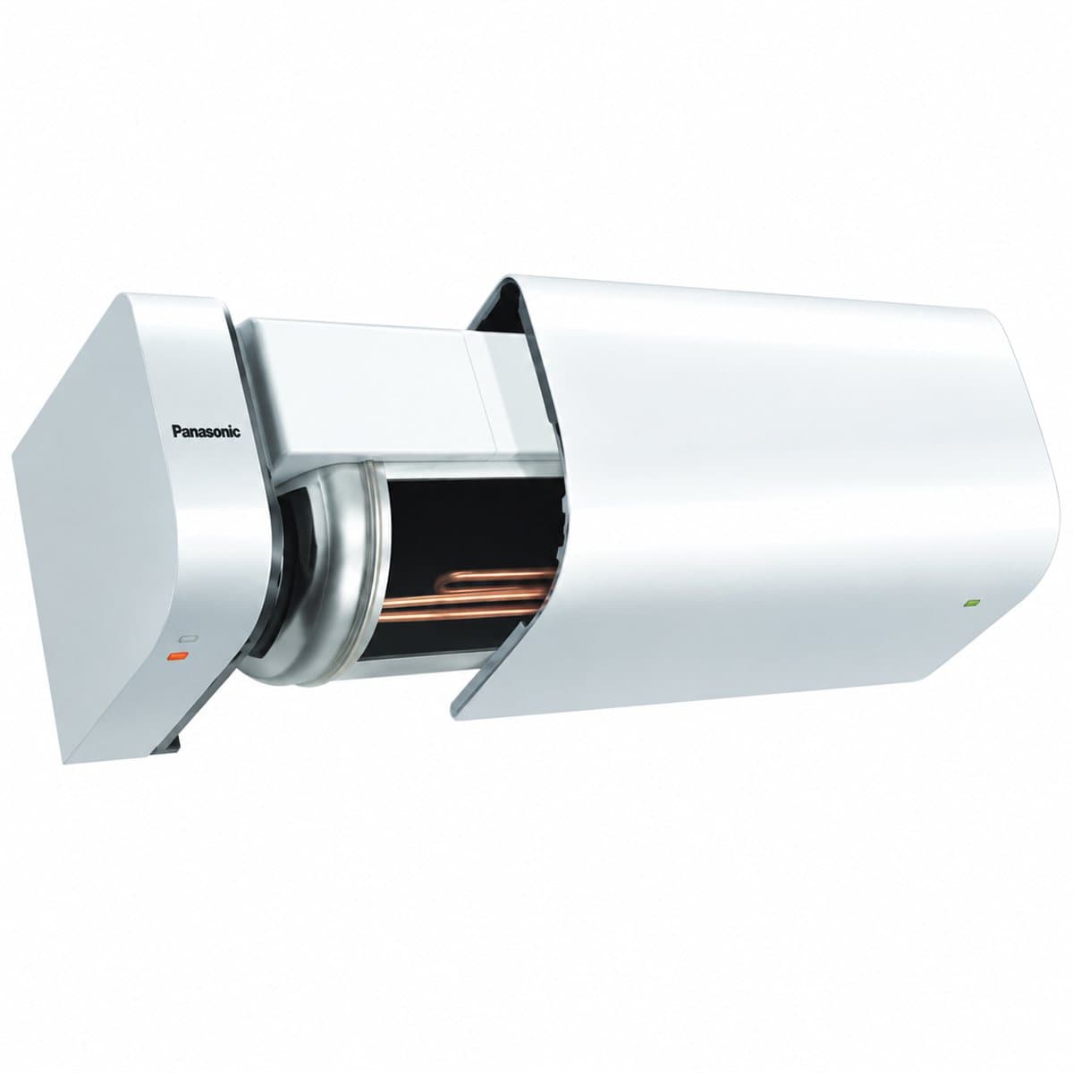 Máy nước nóng gián tiếp Panasonic trên nền trắng, ảnh sản phẩm chính diện
