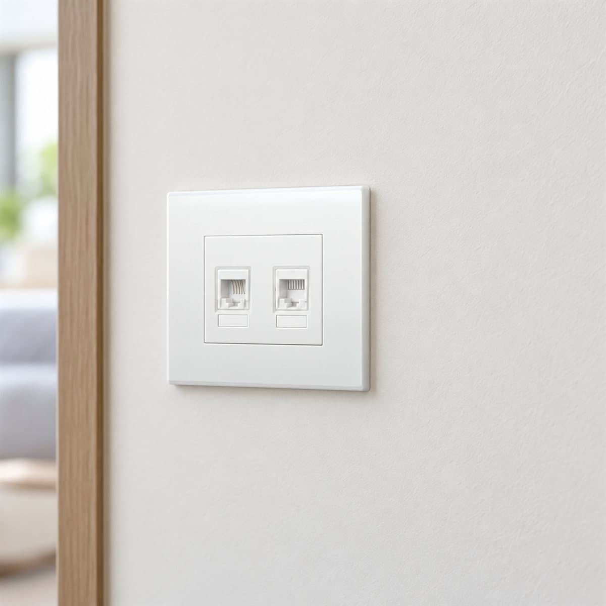 Ổ điện thoại và mạng cat5e Vivace Schneider đã lắp đặt trong nhà