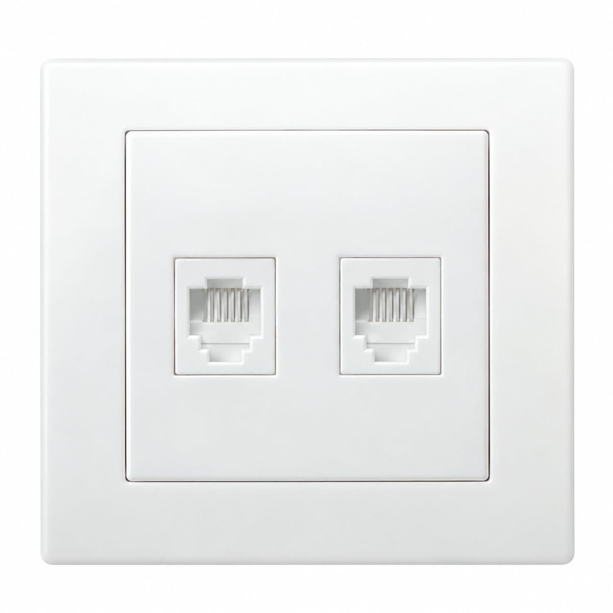 Ổ điện thoại và mạng cat5e Vivace Schneider trên nền trắng, ảnh sản phẩm chính diện