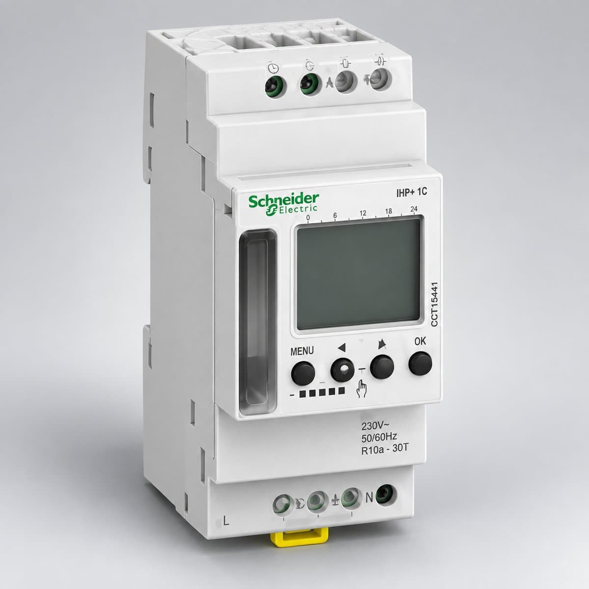 Acti9 - STI - IH - IHP - IC - CDM Schneider chụp góc nghiêng 3/4, thấy rõ mặt và cạnh bên