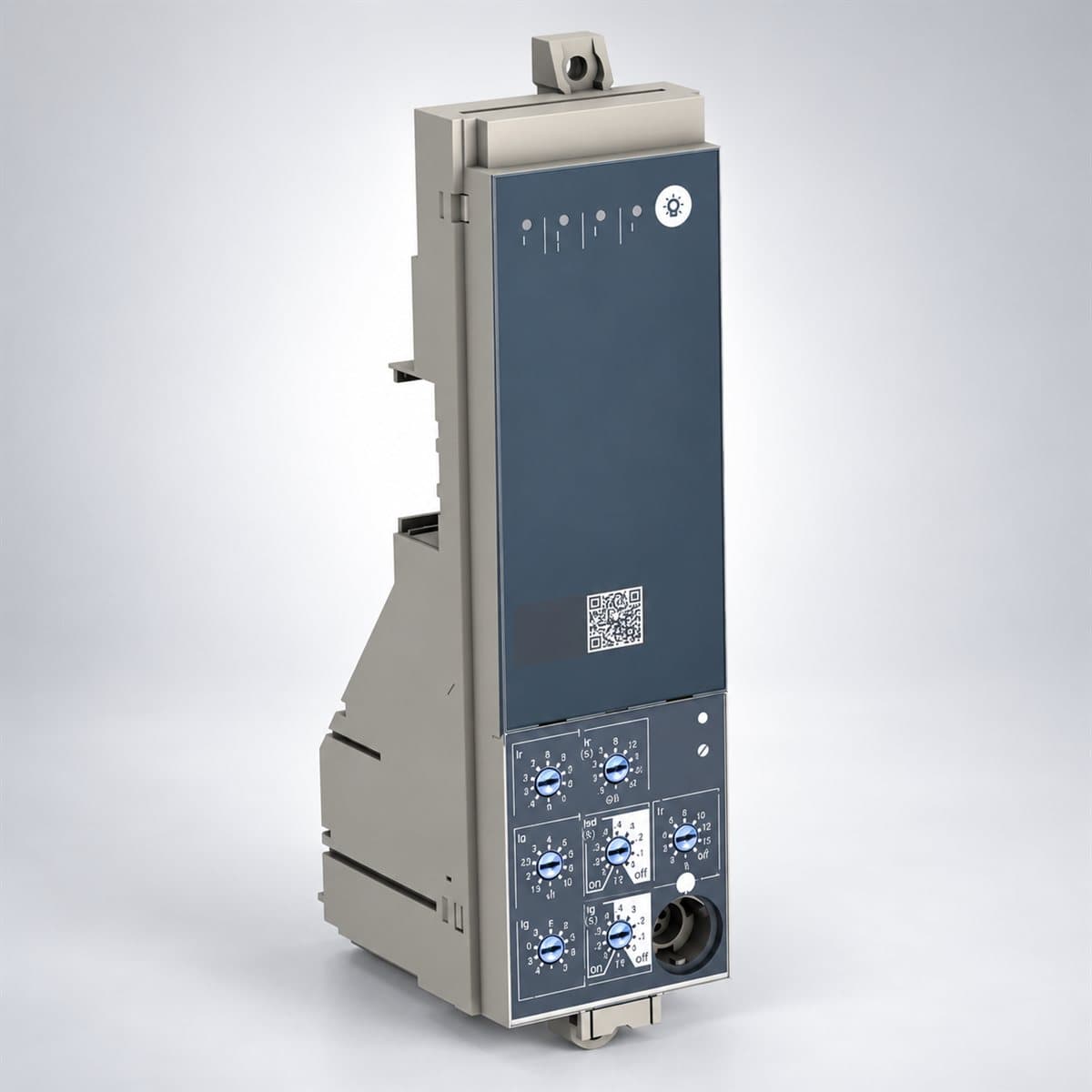 Bộ bảo vệ Micrologic ET không LCD cho ACB MVS Schneider chụp góc nghiêng 3/4, thấy rõ mặt và cạnh bên