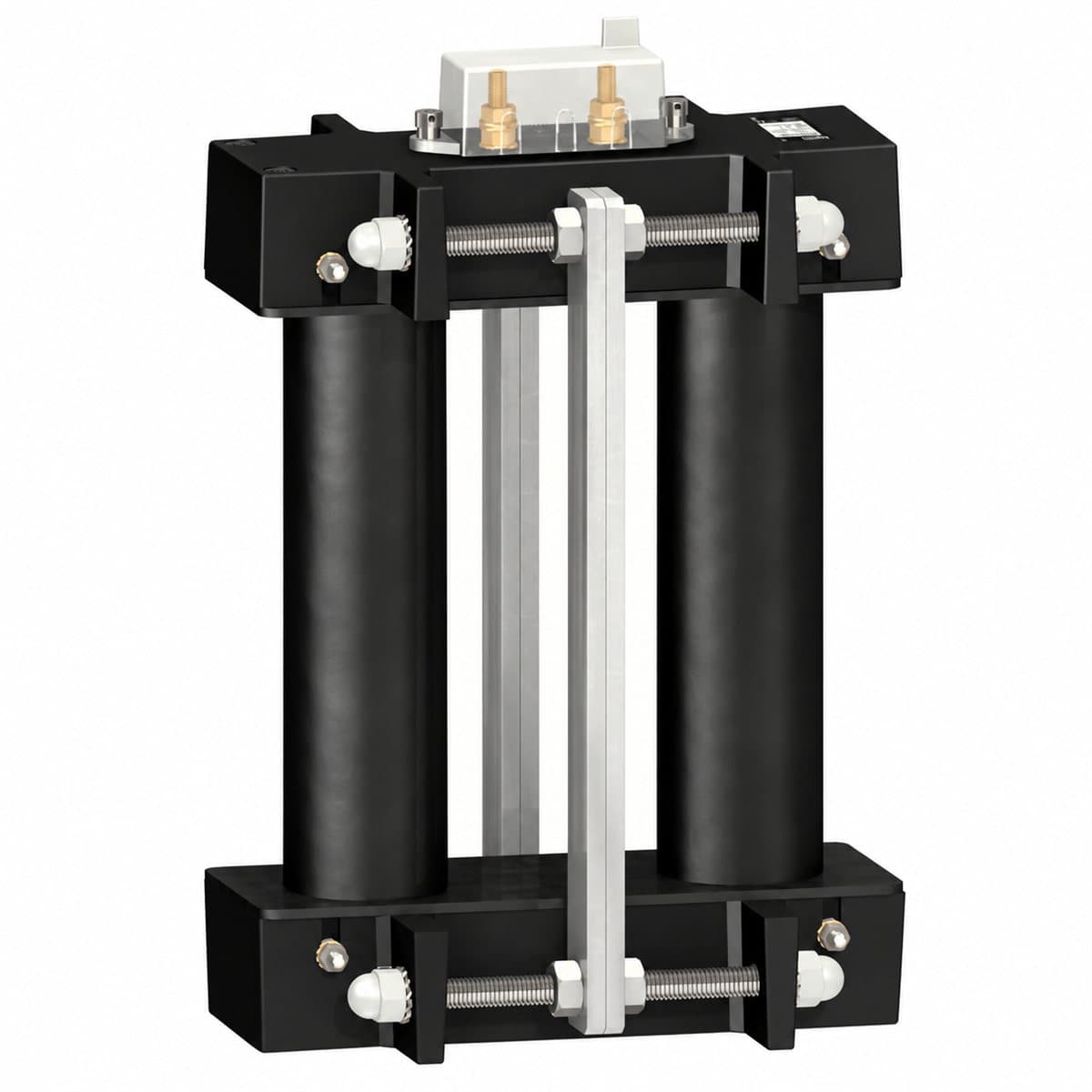 Máy biến dòng Ip/5A Type V (thanh đứng) Schneider trên nền trắng, ảnh sản phẩm chính diện