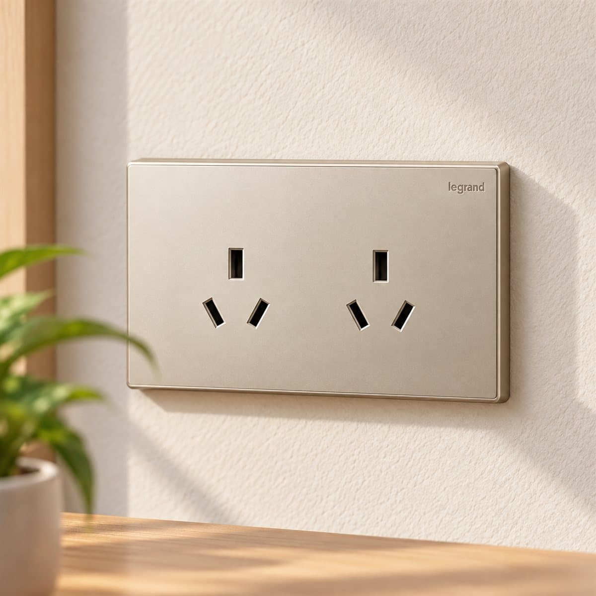 Ổ cắm đôi 3 chấu Obria Legrand đã lắp đặt trong nhà