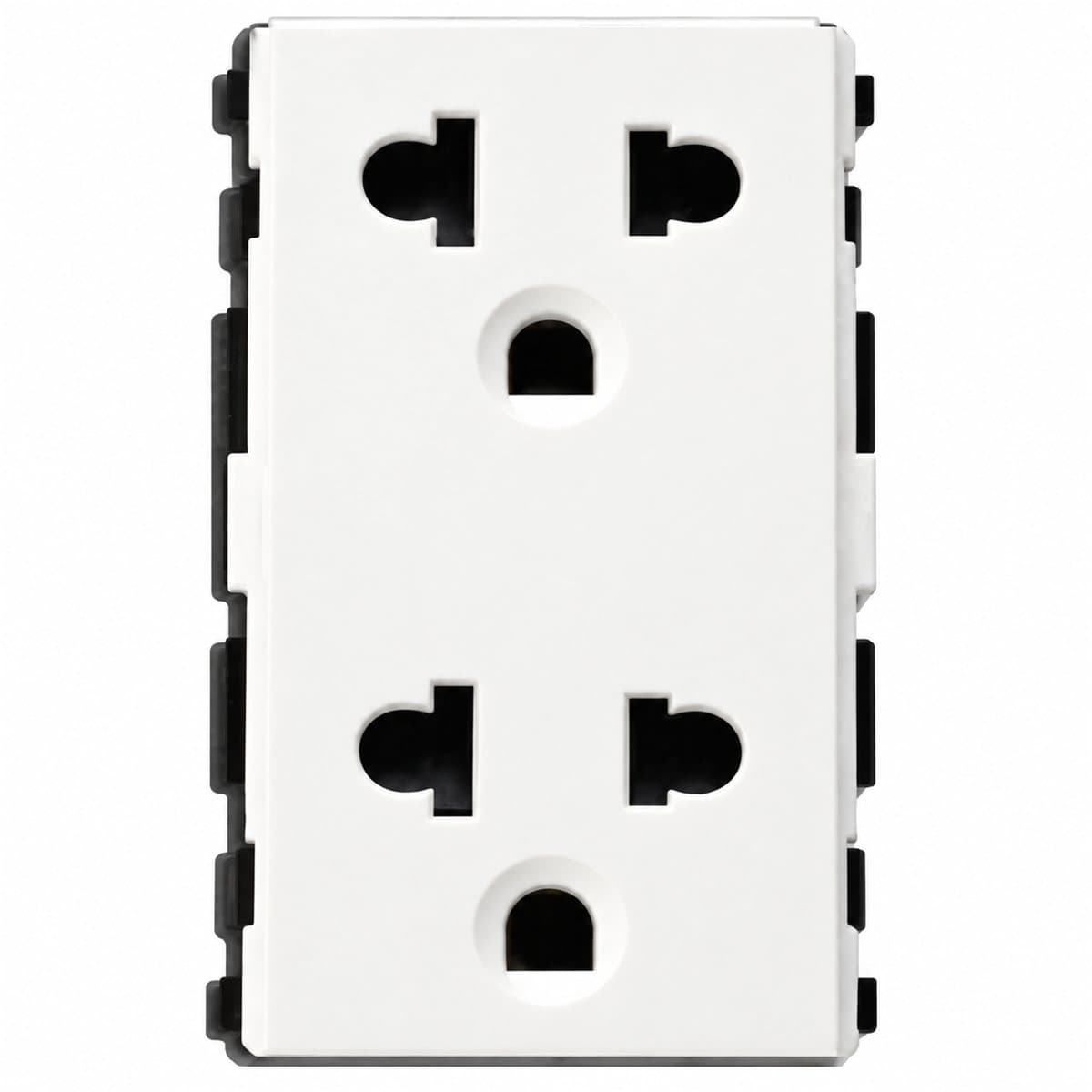 Ổ cắm đôi 3 chấu S-Flexi size L Schneider trên nền trắng, ảnh sản phẩm chính diện