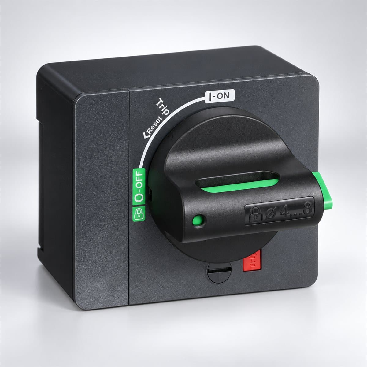 Tay xoay trực tiếp cho MCCB ComPacT NSXm Schneider chụp góc nghiêng 3/4, thấy rõ mặt và cạnh bên