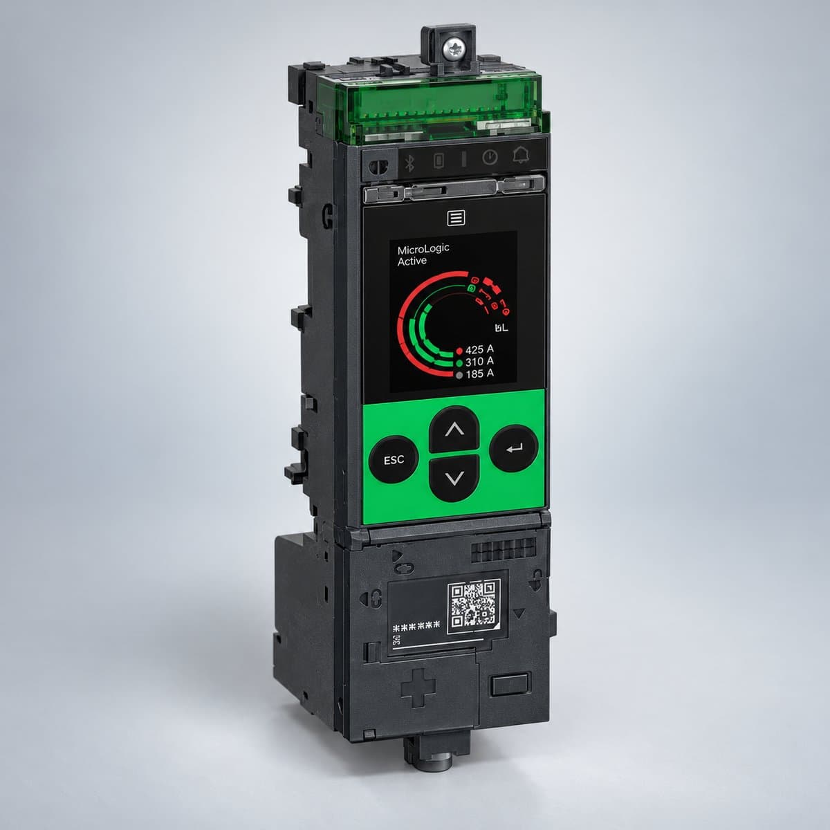 ACB MasterPacT MTZ Micrologic Active Schneider chụp góc nghiêng 3/4, thấy rõ mặt và cạnh bên