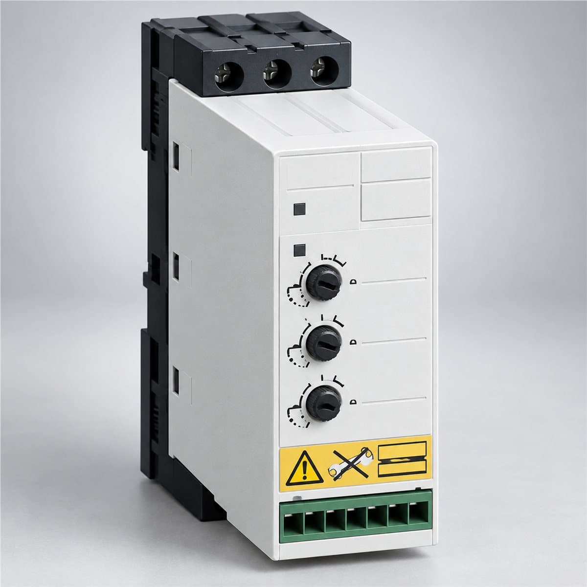 Khởi động mềm Altistart 01 ATS01N2 3 pha Schneider chụp góc nghiêng 3/4, thấy rõ mặt và cạnh bên