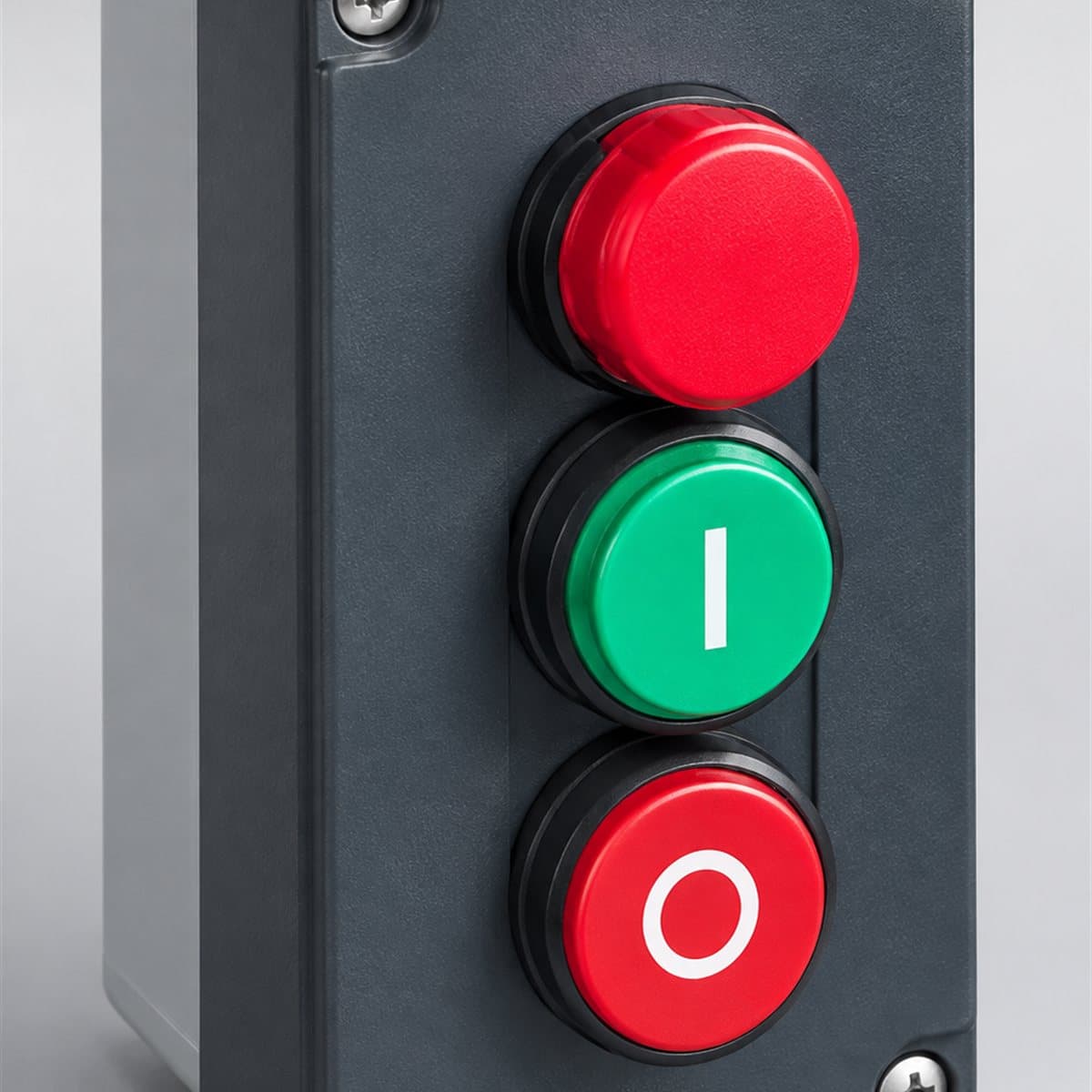 Hộp 2 nút nhấn Harmony XAL Schneider chụp góc nghiêng 3/4, thấy rõ mặt và cạnh bên