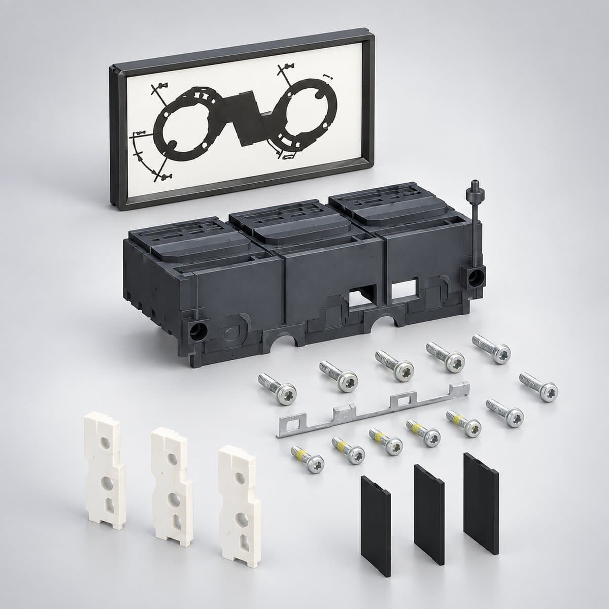 Phụ kiện MCCB ComPacT NSX Schneider chụp góc nghiêng 3/4, thấy rõ mặt và cạnh bên