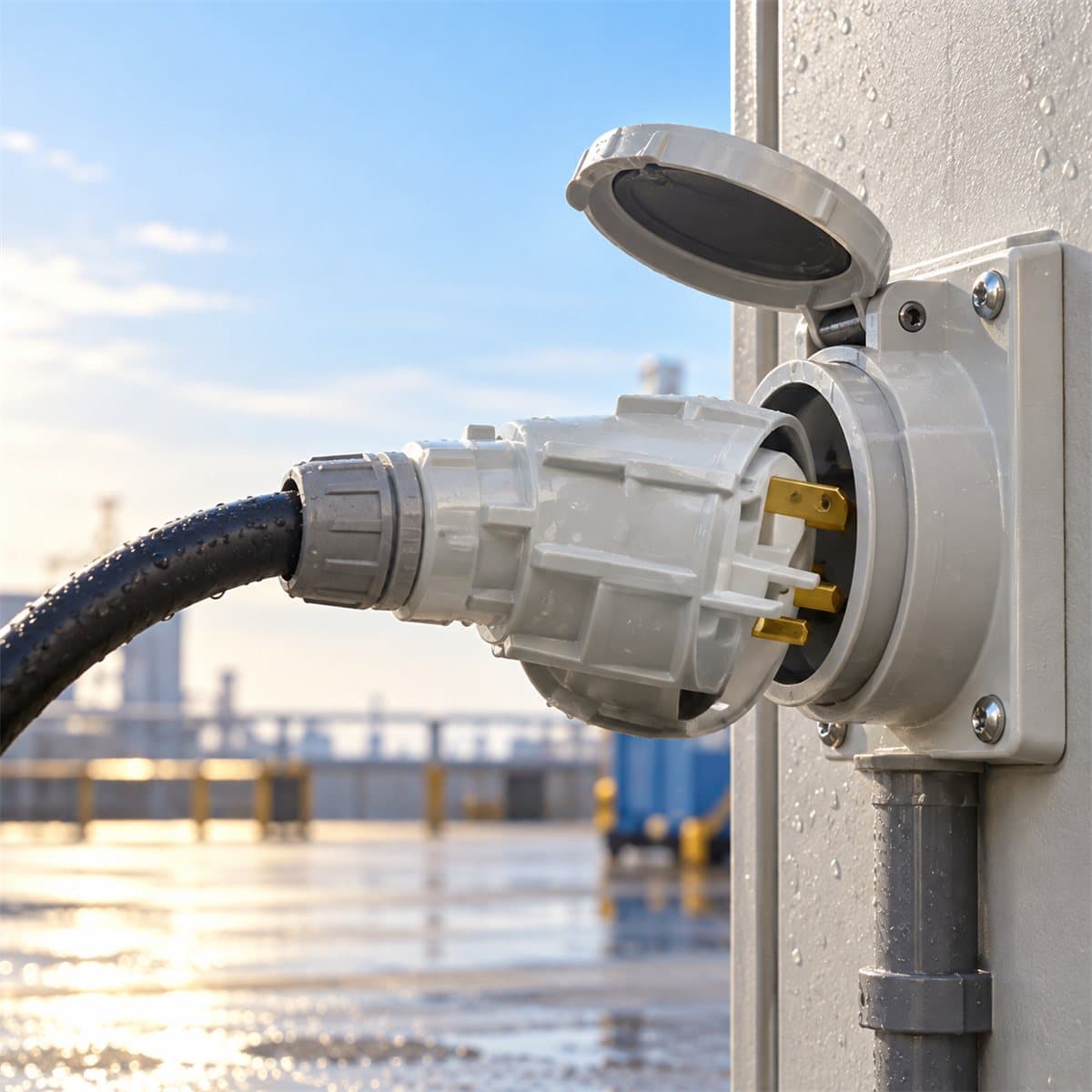 Phích cắm chống nước S56 Schneider đã lắp đặt trong nhà