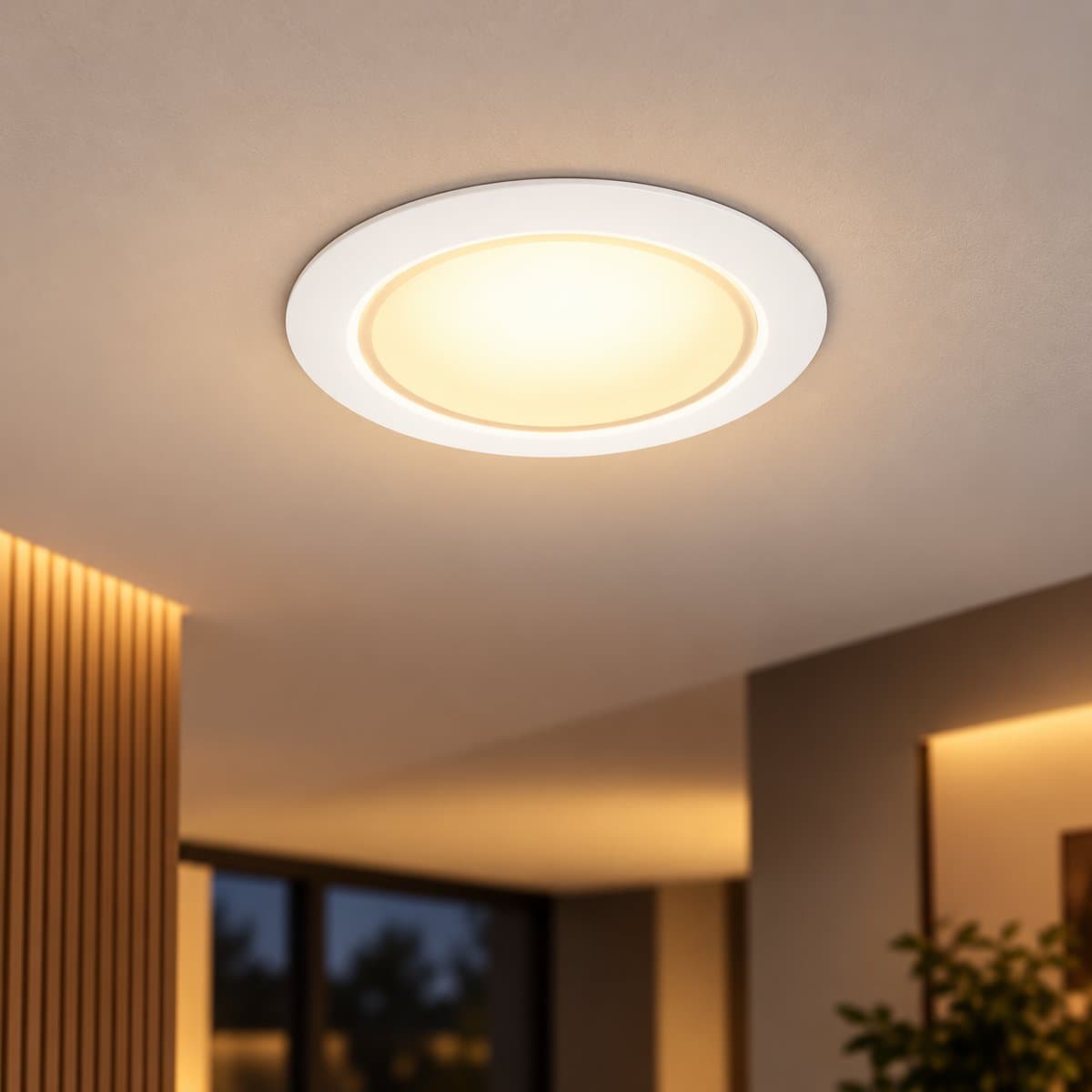 Đèn âm trần thông minh Hue Garnea White Ambiance Philips đã lắp đặt, đang chiếu sáng