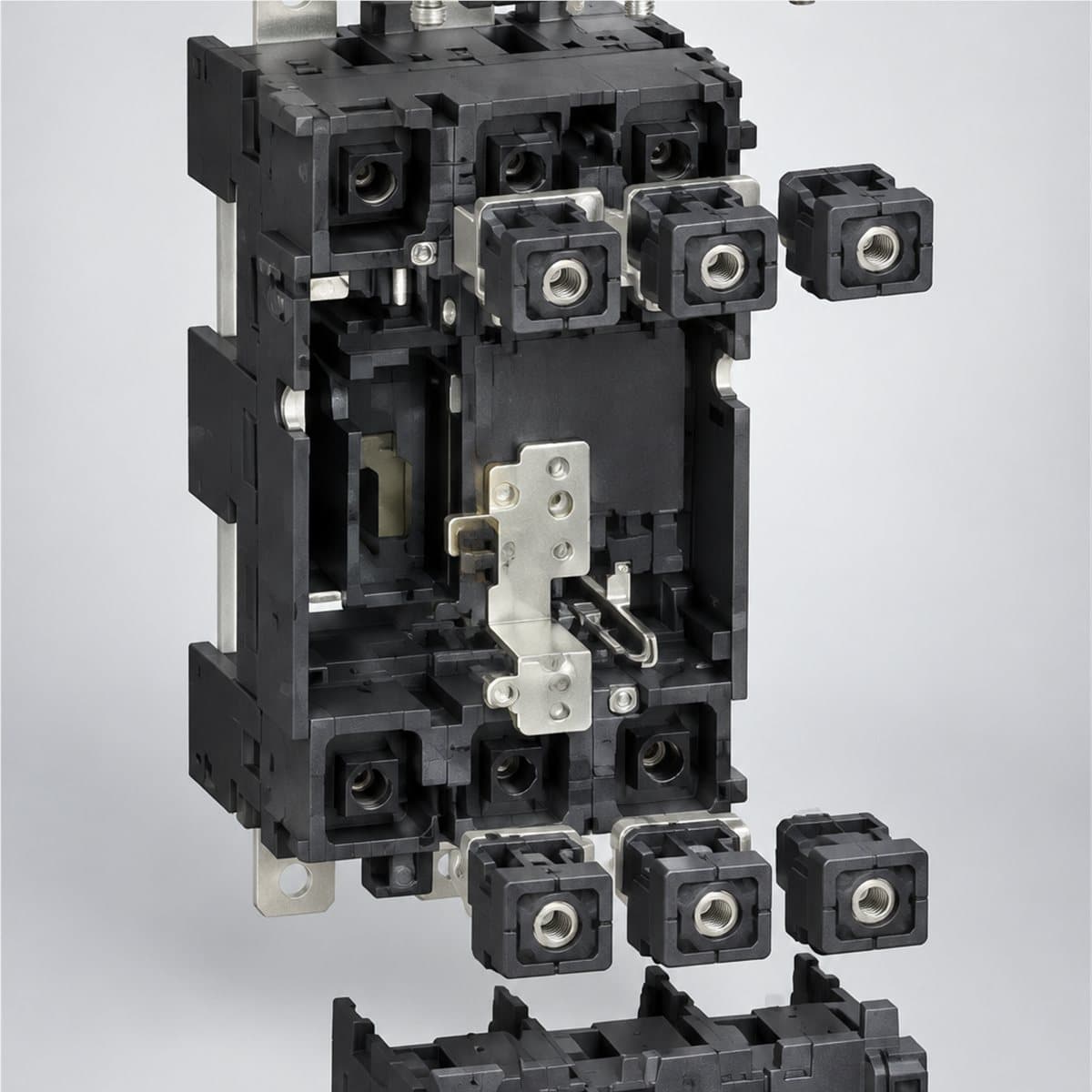 Bộ plug-in cho MCCB ComPacT NSX Schneider chụp góc nghiêng 3/4, thấy rõ mặt và cạnh bên