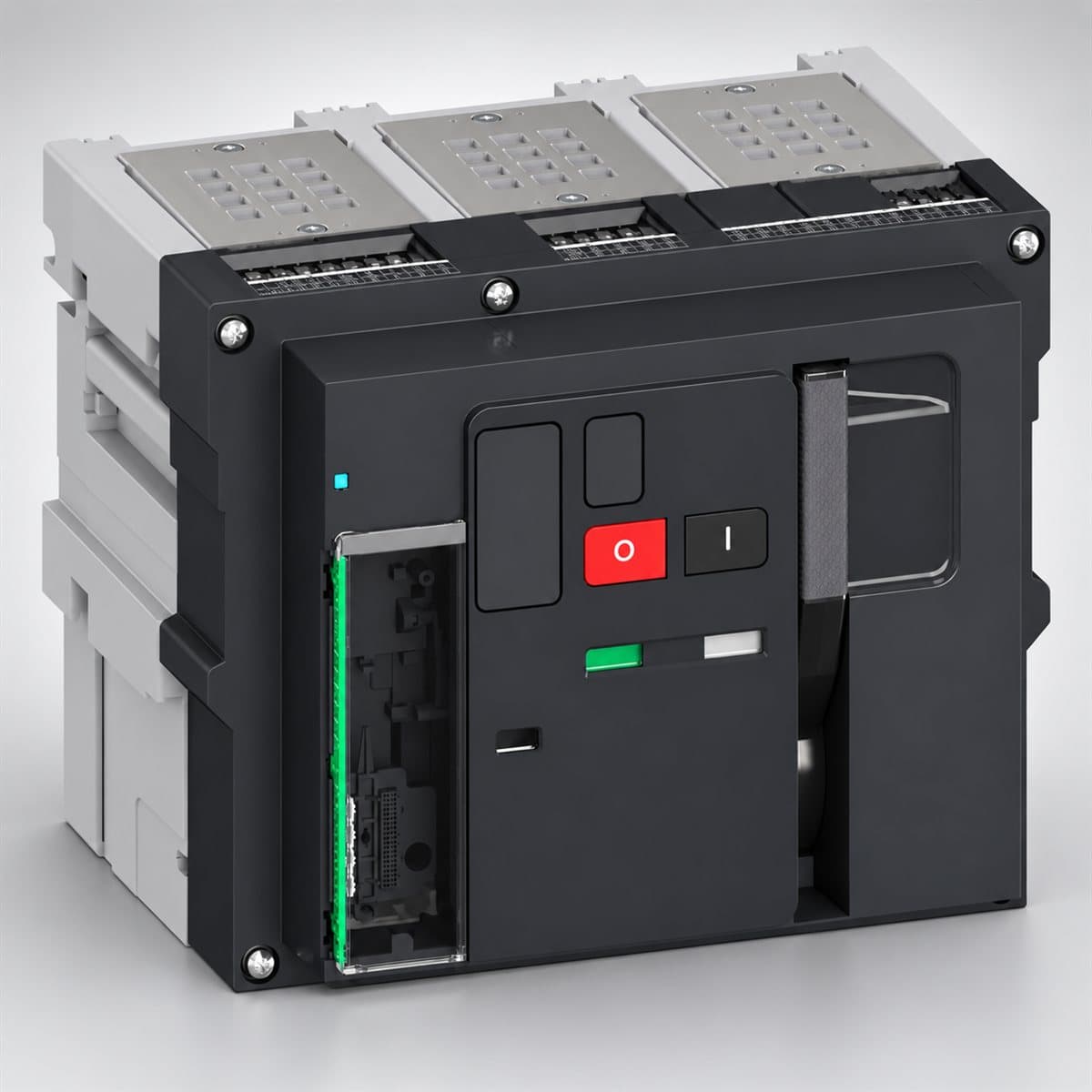 ACB MasterPacT MTZ2 800-4000A Schneider chụp góc nghiêng 3/4, thấy rõ mặt và cạnh bên