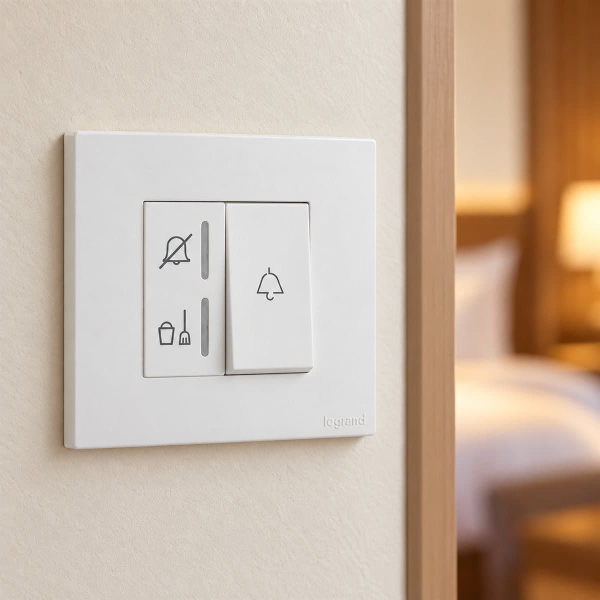 Nút nhấn chuông, đèn hiển thị DND, MUR Obria Legrand đã lắp đặt trong nhà