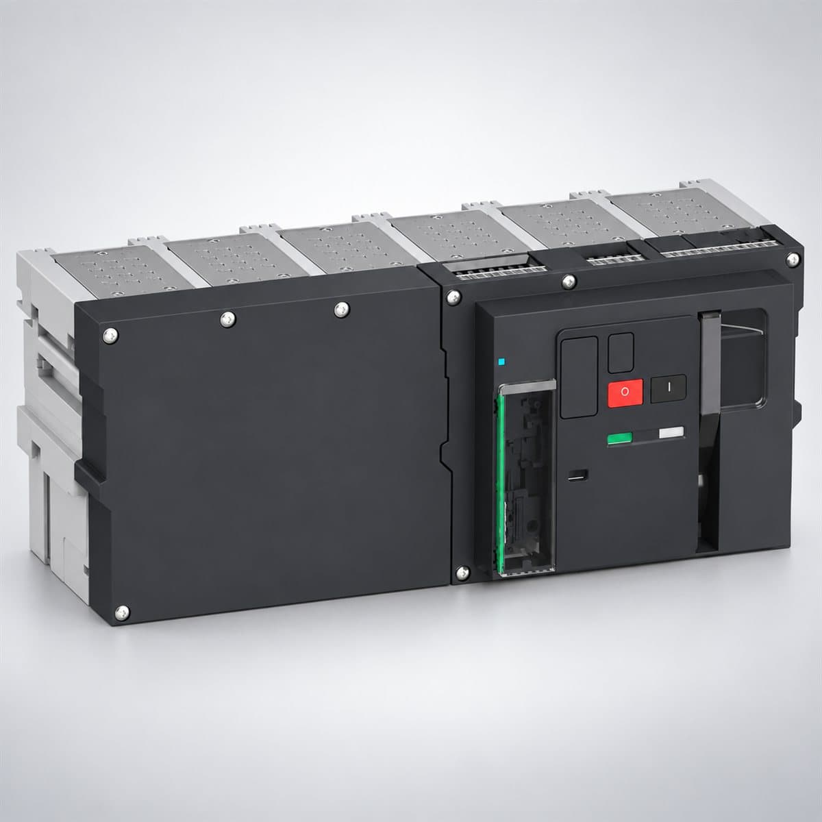 ACB MasterPacT MTZ3 4000-6300A Schneider chụp góc nghiêng 3/4, thấy rõ mặt và cạnh bên