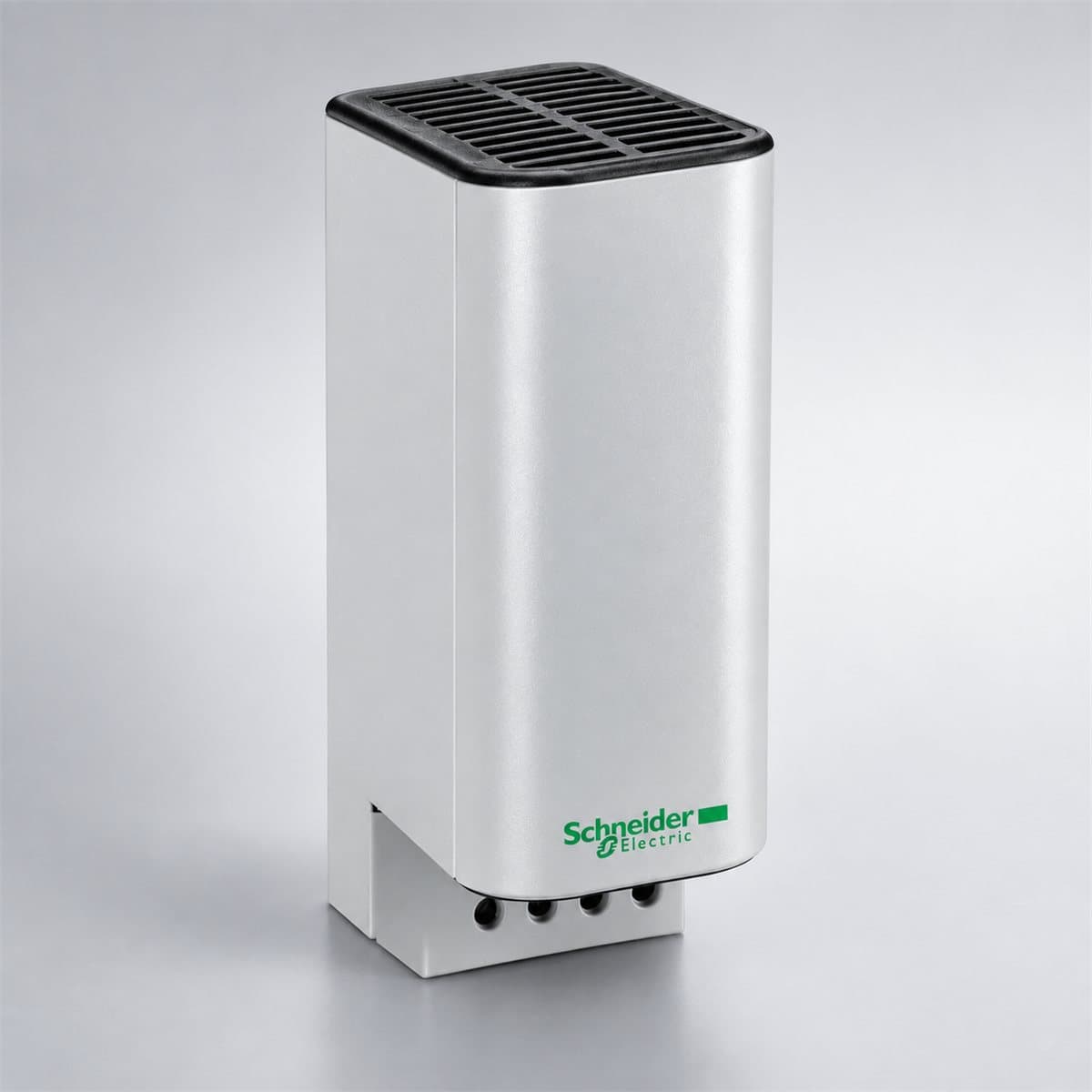 Điện trở sưởi cách điện 4 cực cho tủ điện Schneider chụp góc nghiêng 3/4, thấy rõ mặt và cạnh bên